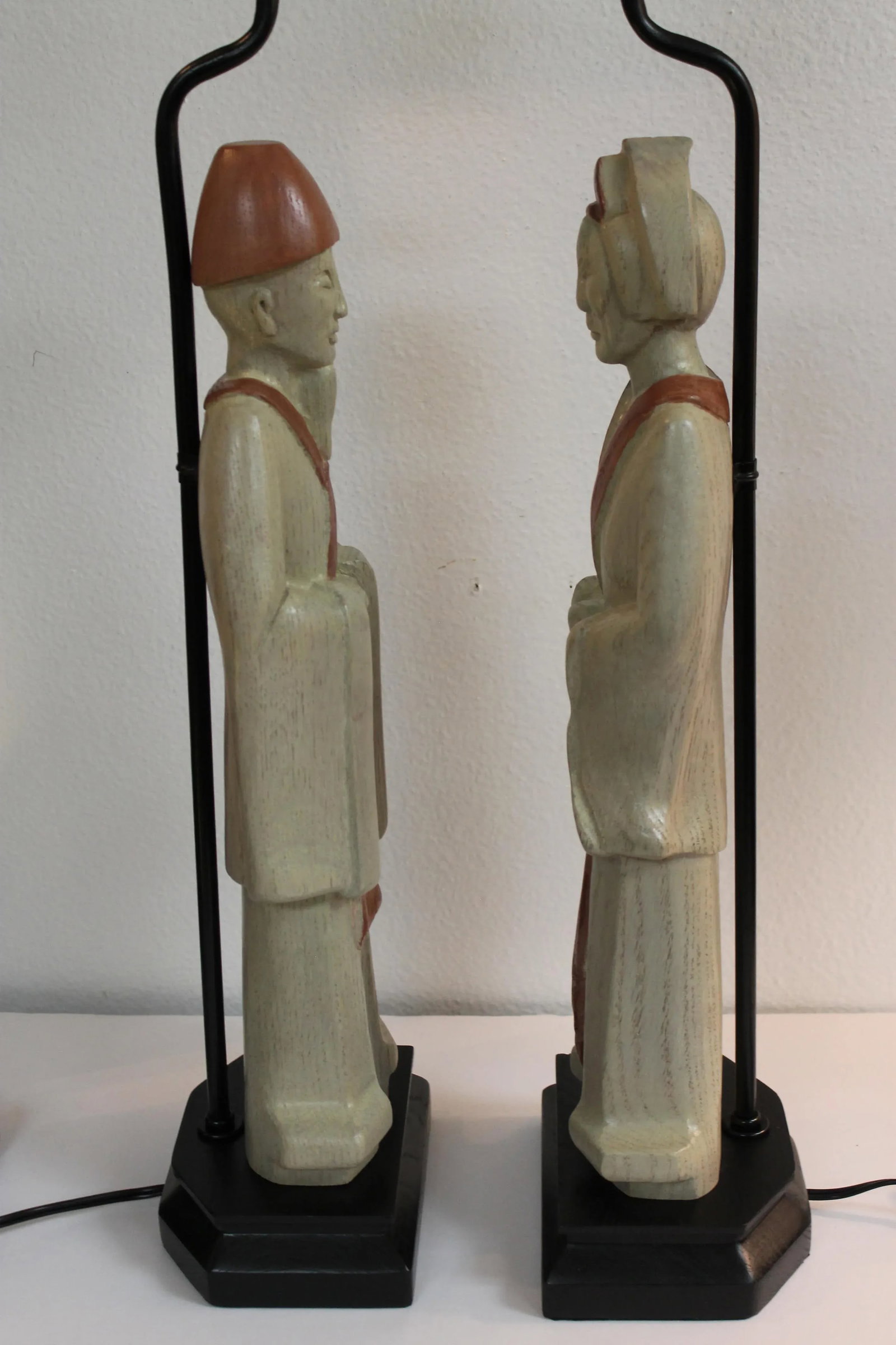 Wood Asian Lamps - a Pair - 3