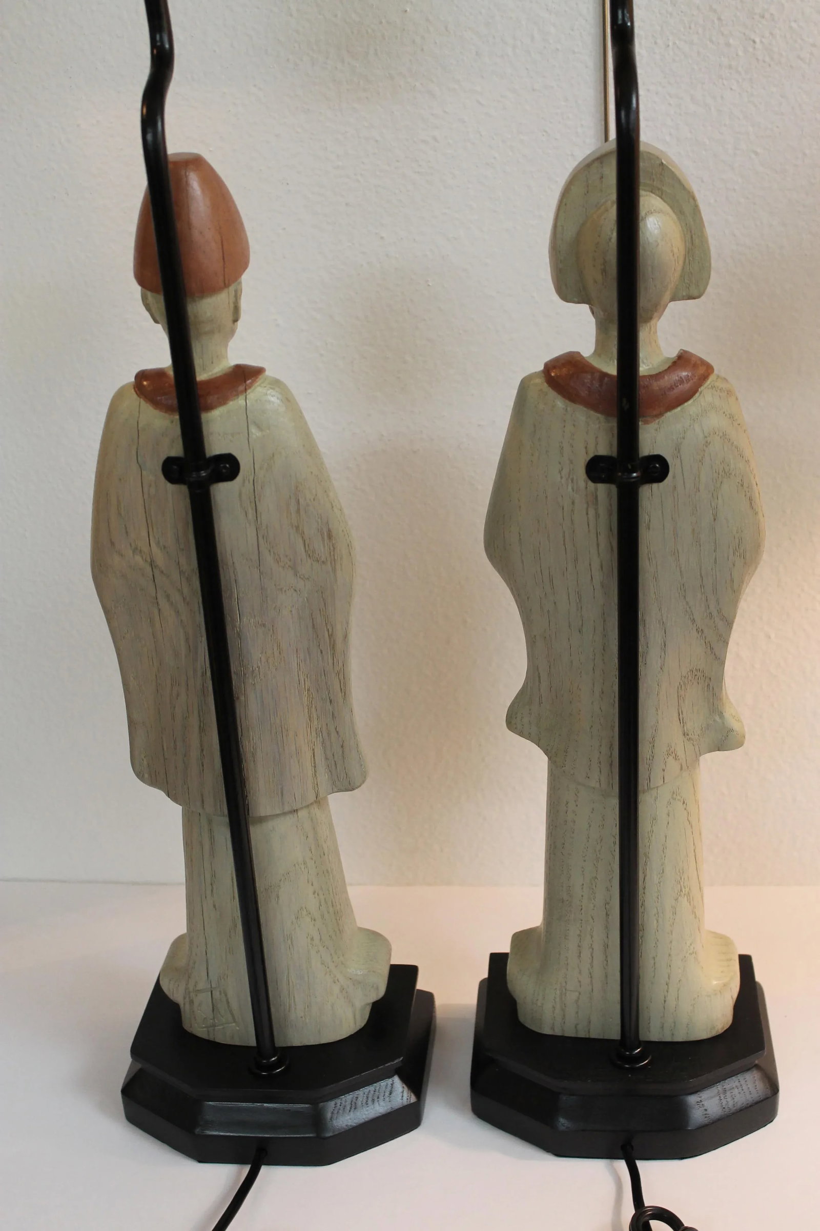 Wood Asian Lamps - a Pair - 4