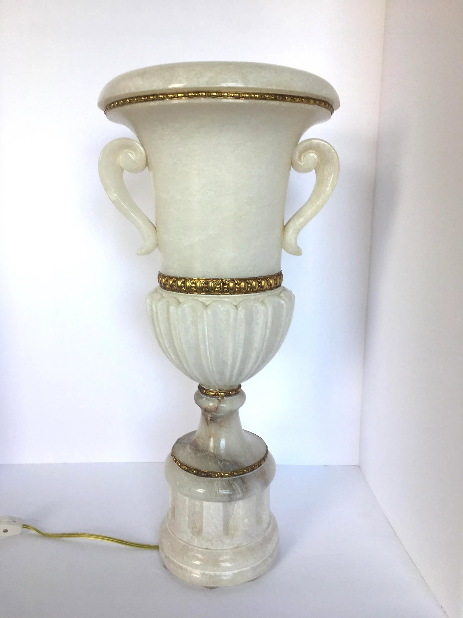 Vintage Tall Carved Alabaster Marble and Bronze Urn Table Lamp - 12