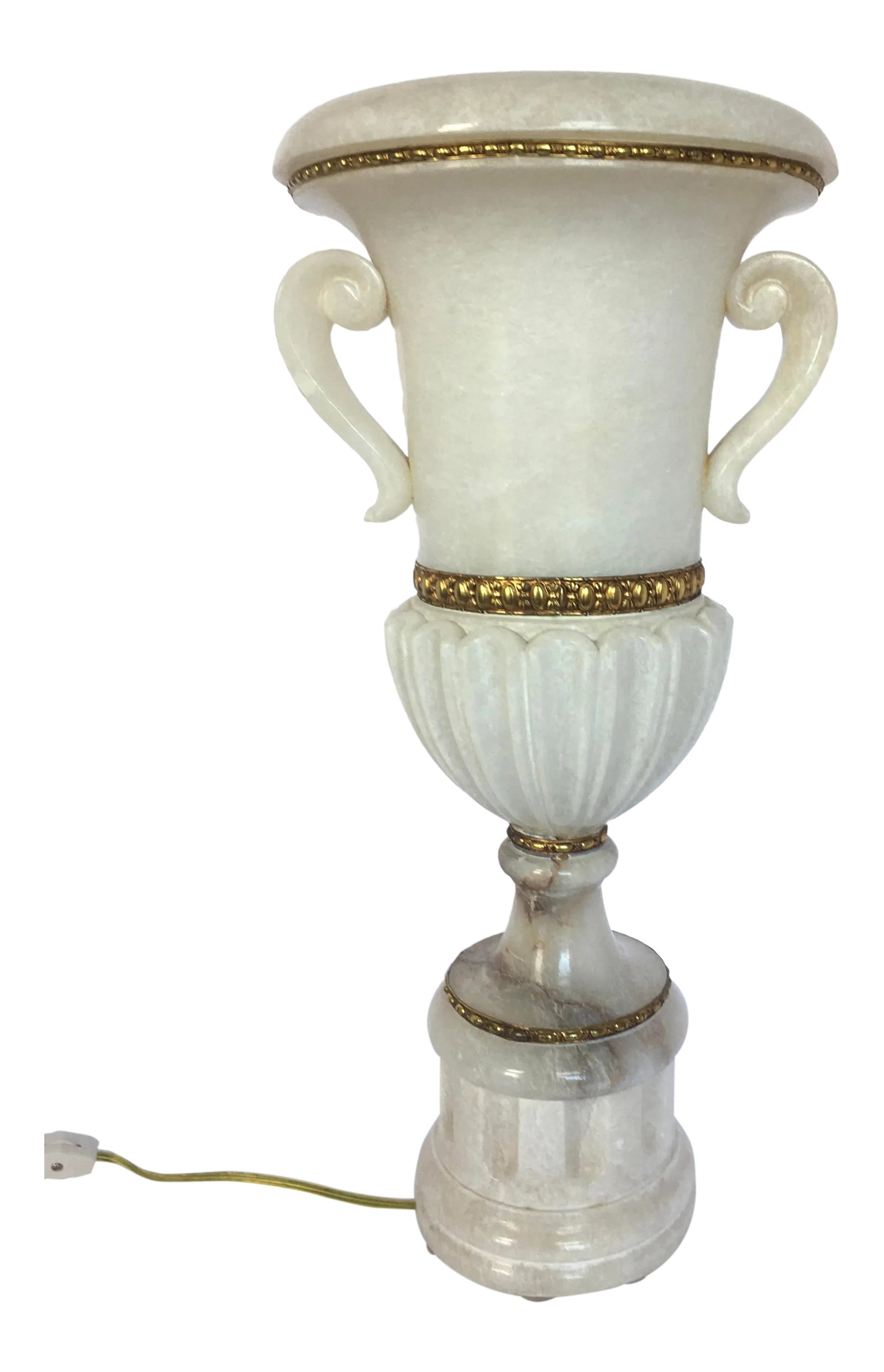 Vintage Tall Carved Alabaster Marble and Bronze Urn Table Lamp (1 of 12)
