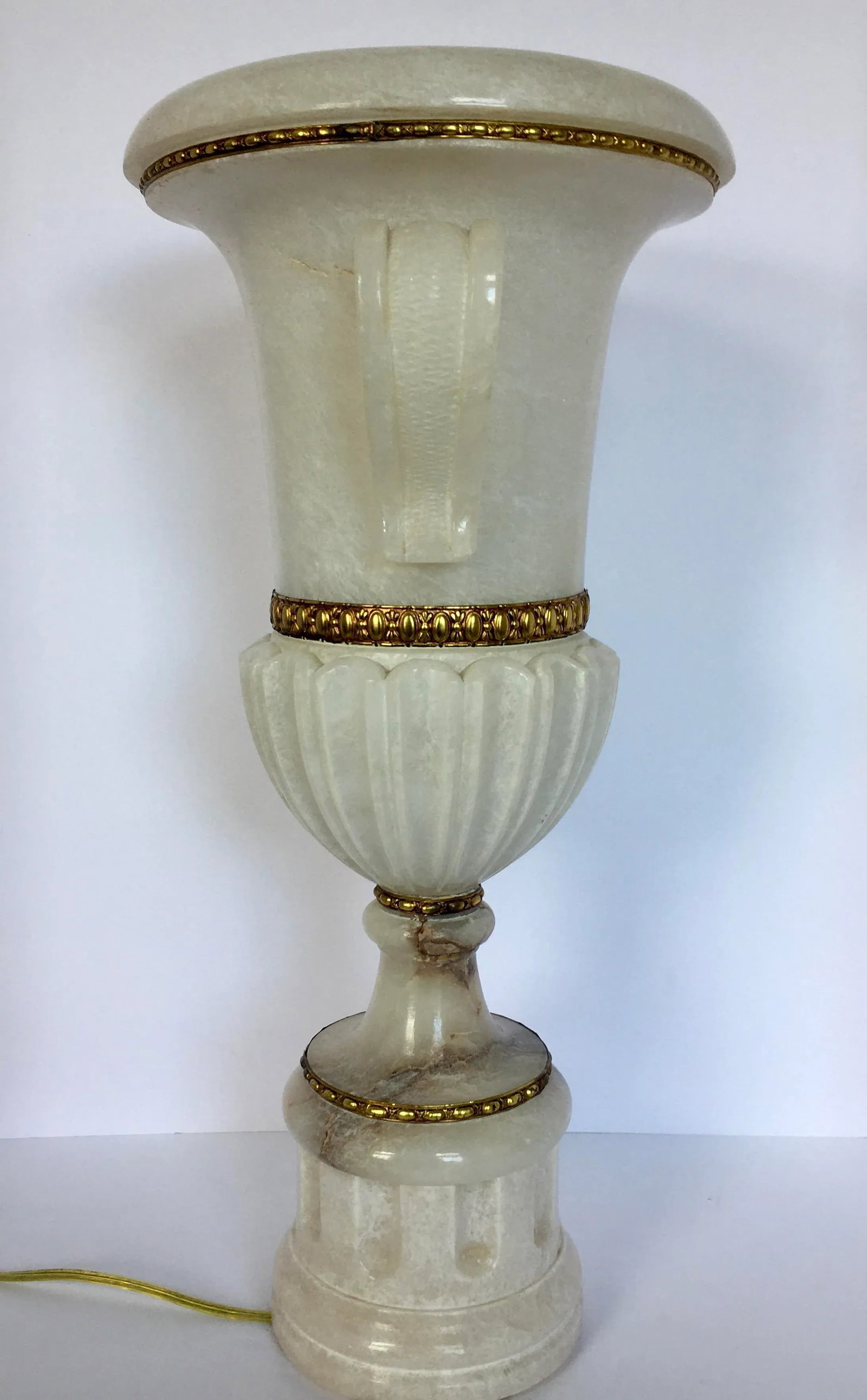Vintage Tall Carved Alabaster Marble and Bronze Urn Table Lamp - 2