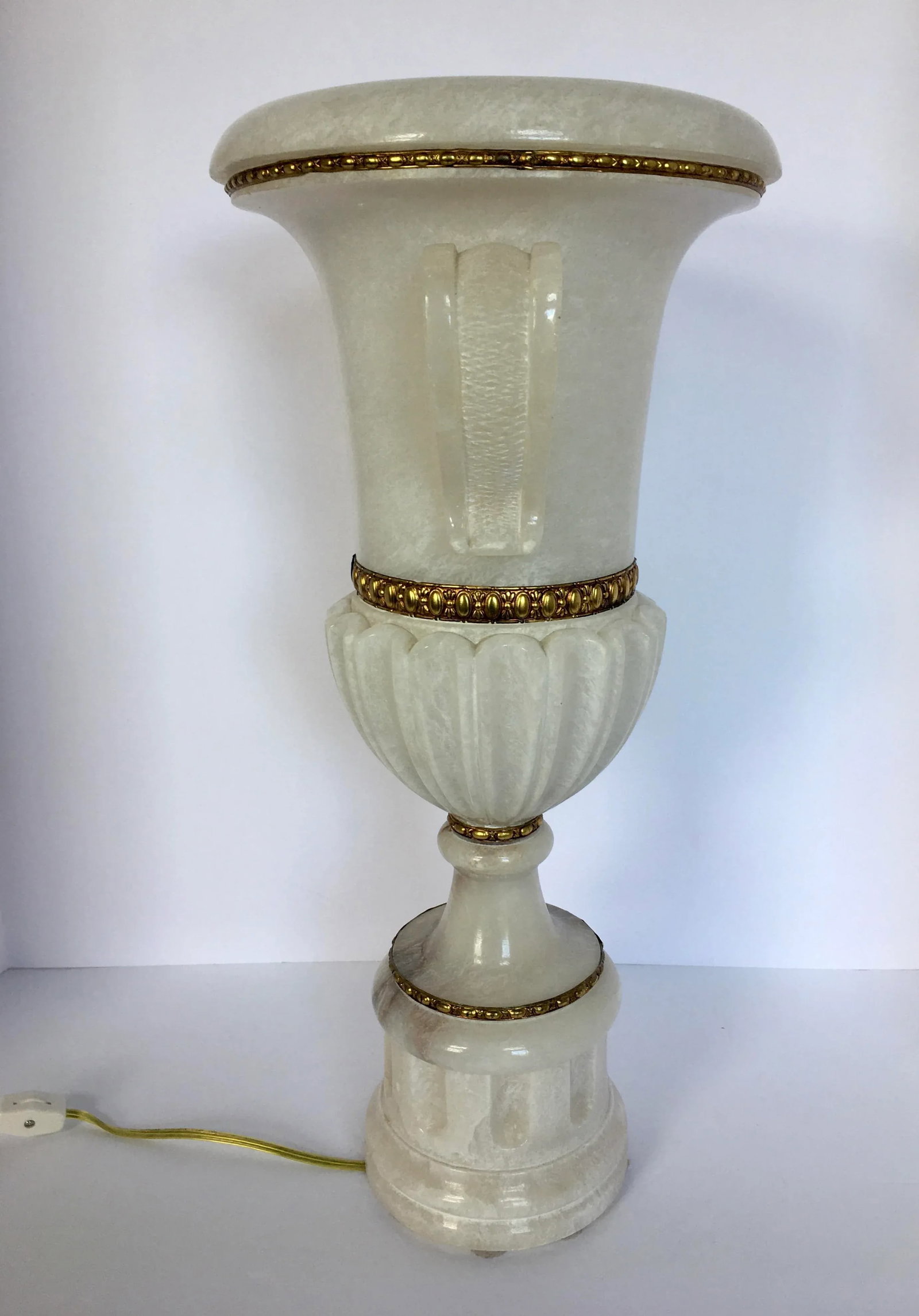 Vintage Tall Carved Alabaster Marble and Bronze Urn Table Lamp - 3