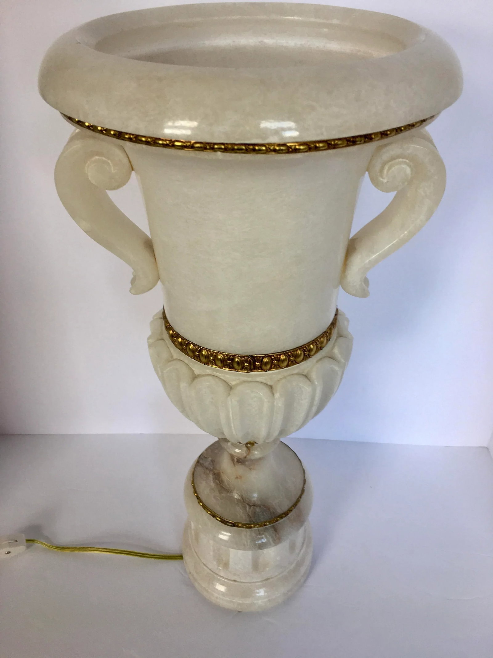 Vintage Tall Carved Alabaster Marble and Bronze Urn Table Lamp - 4