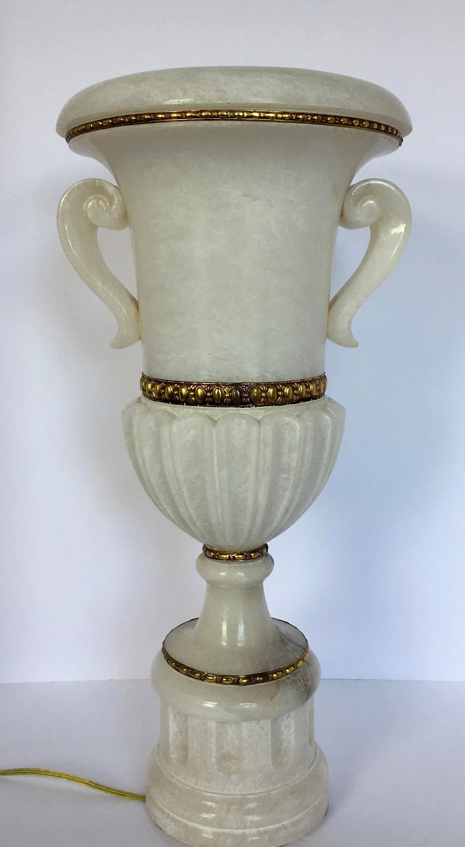 Vintage Tall Carved Alabaster Marble and Bronze Urn Table Lamp - 5