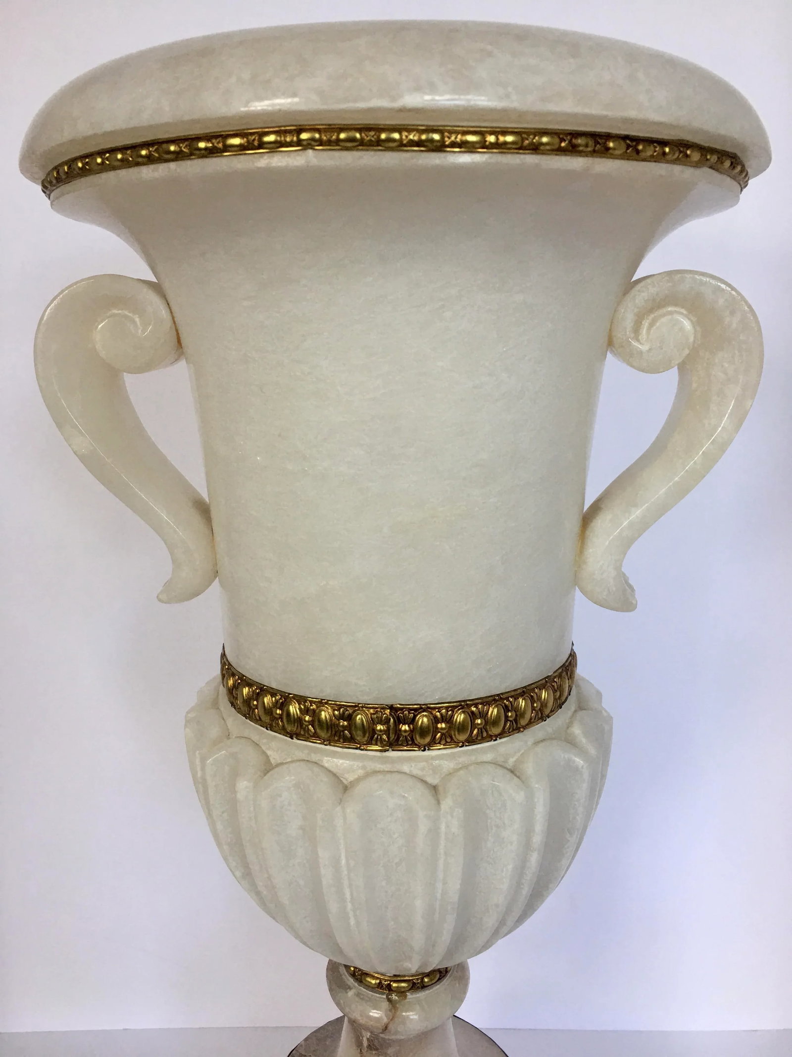 Vintage Tall Carved Alabaster Marble and Bronze Urn Table Lamp - 6