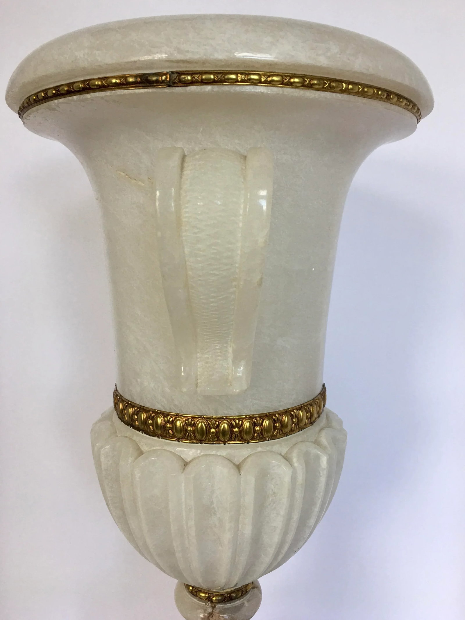 Vintage Tall Carved Alabaster Marble and Bronze Urn Table Lamp - 7