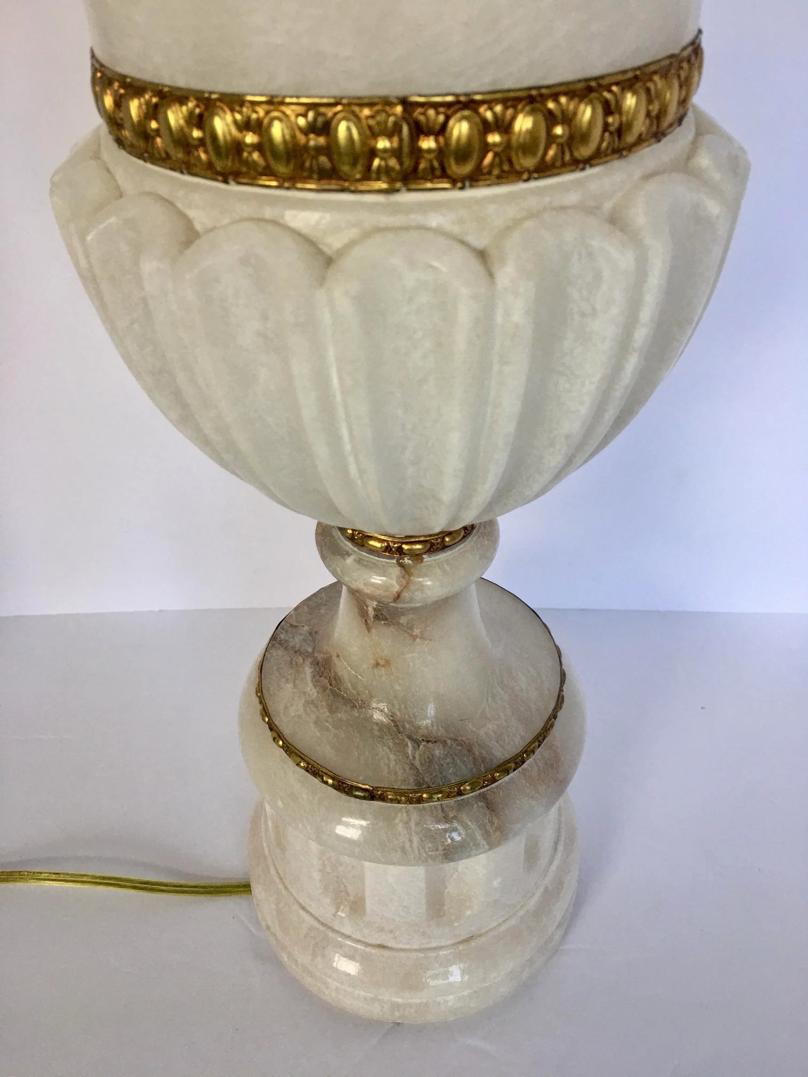 Vintage Tall Carved Alabaster Marble and Bronze Urn Table Lamp - 8