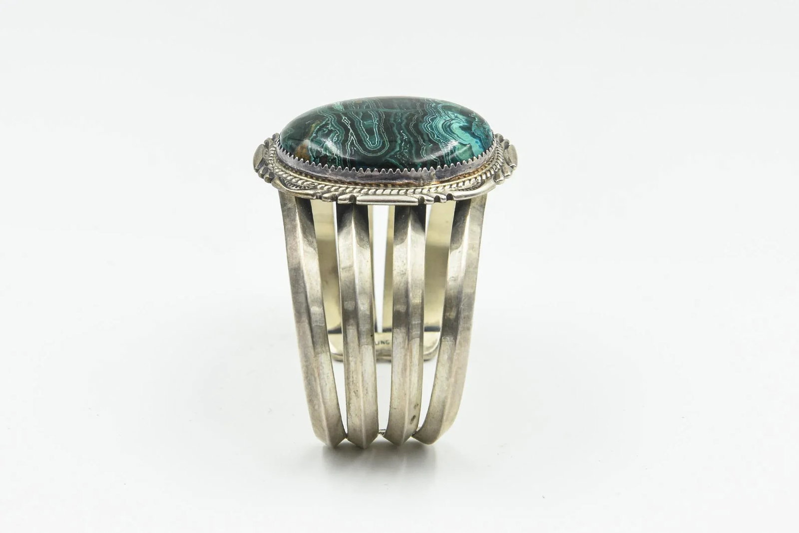 Late 20th Century Large Navajo Native American Sterling Silver and Malachite Cuff Bracelet by Begay - 11