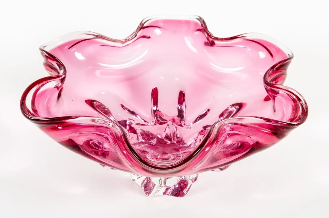 Vintage Murano Glass Cranberry Center Piece - 4