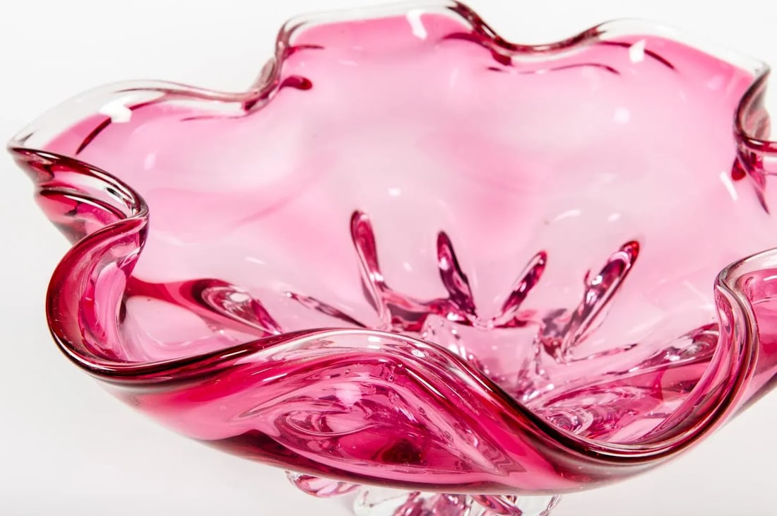 Vintage Murano Glass Cranberry Center Piece - 6