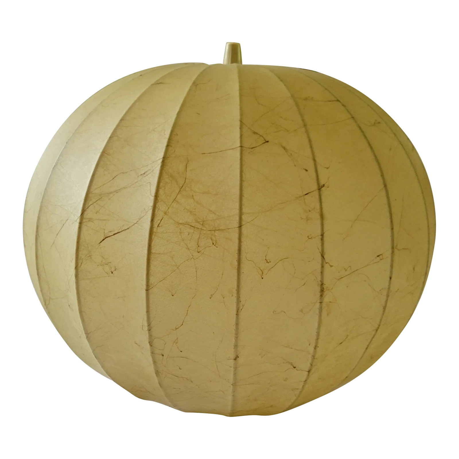 1960s Italian Cocoon Lamp Attributed To Achille Castiglioni: Mid Century Modern Pendant Lamp Attrib. to Achille and Giancomo Castiglioni. Made of A spray-on plastic material resembling Parchment for the shade, and a walnut canopy. The textured shade is