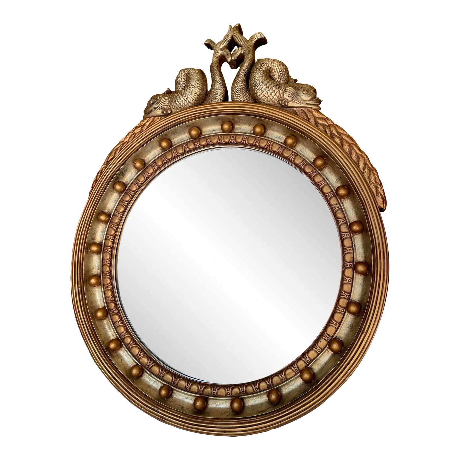 Vintage Koi Fish Gold & Silver Mirror by Windsor Art & Mirror Co.: Enhance your home decor with the exquisite Windsor Art & Mirror Co. wall mirror, a stunning piece that effortlessly blends timeless elegance with modern sophistication. This beautiful mirror features