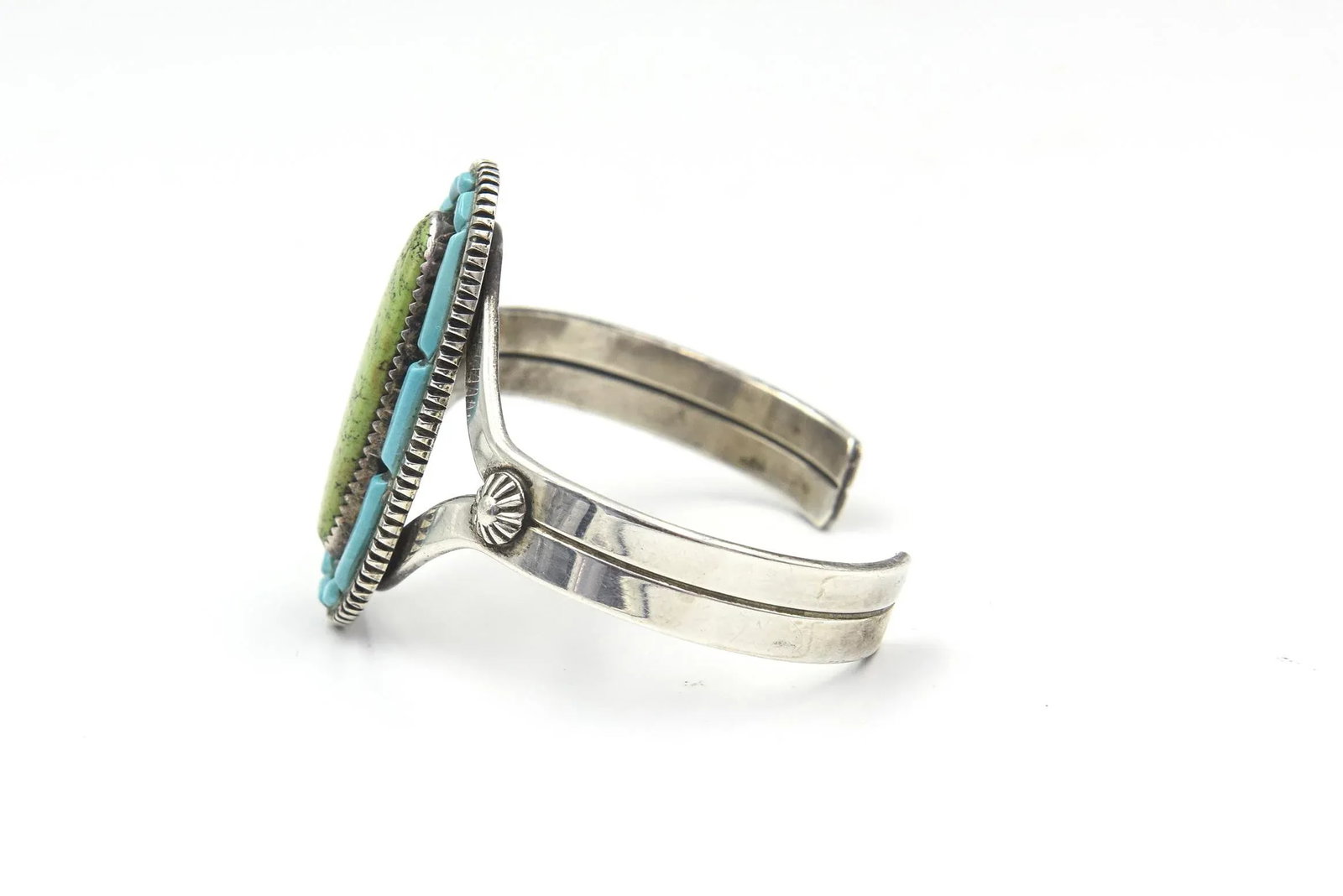 Vintage Navajo Native American Turquoise and Sterling Silver Cuff Bracelet by Tom David - 11