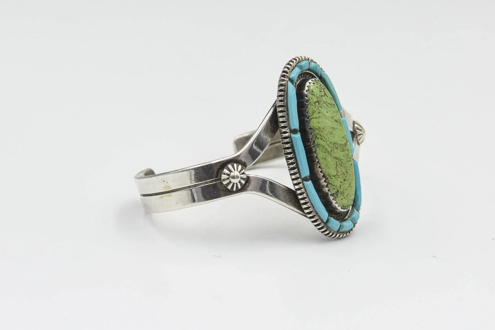Vintage Navajo Native American Turquoise and Sterling Silver Cuff Bracelet by Tom David - 3