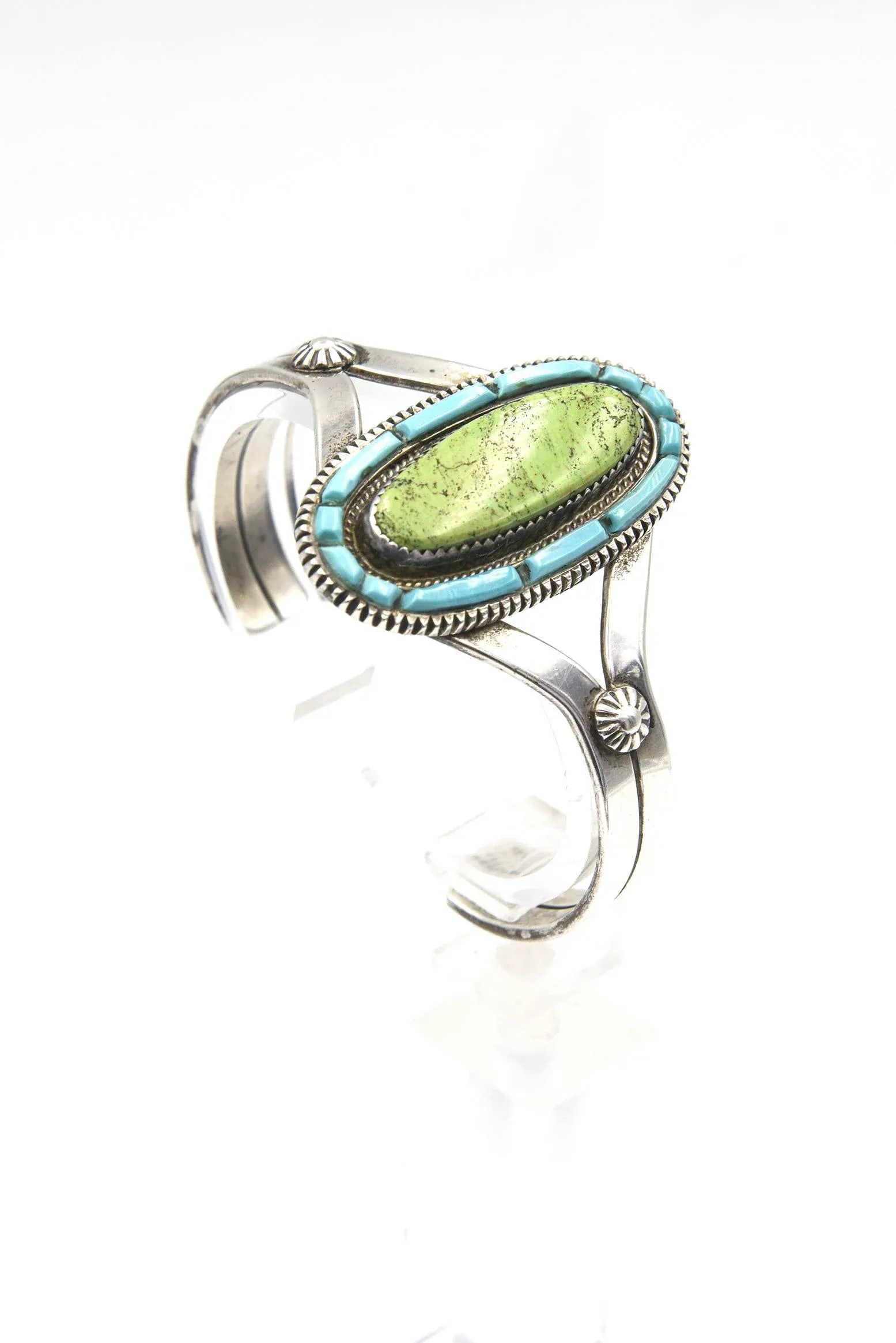 Vintage Navajo Native American Turquoise and Sterling Silver Cuff Bracelet by Tom David - 5