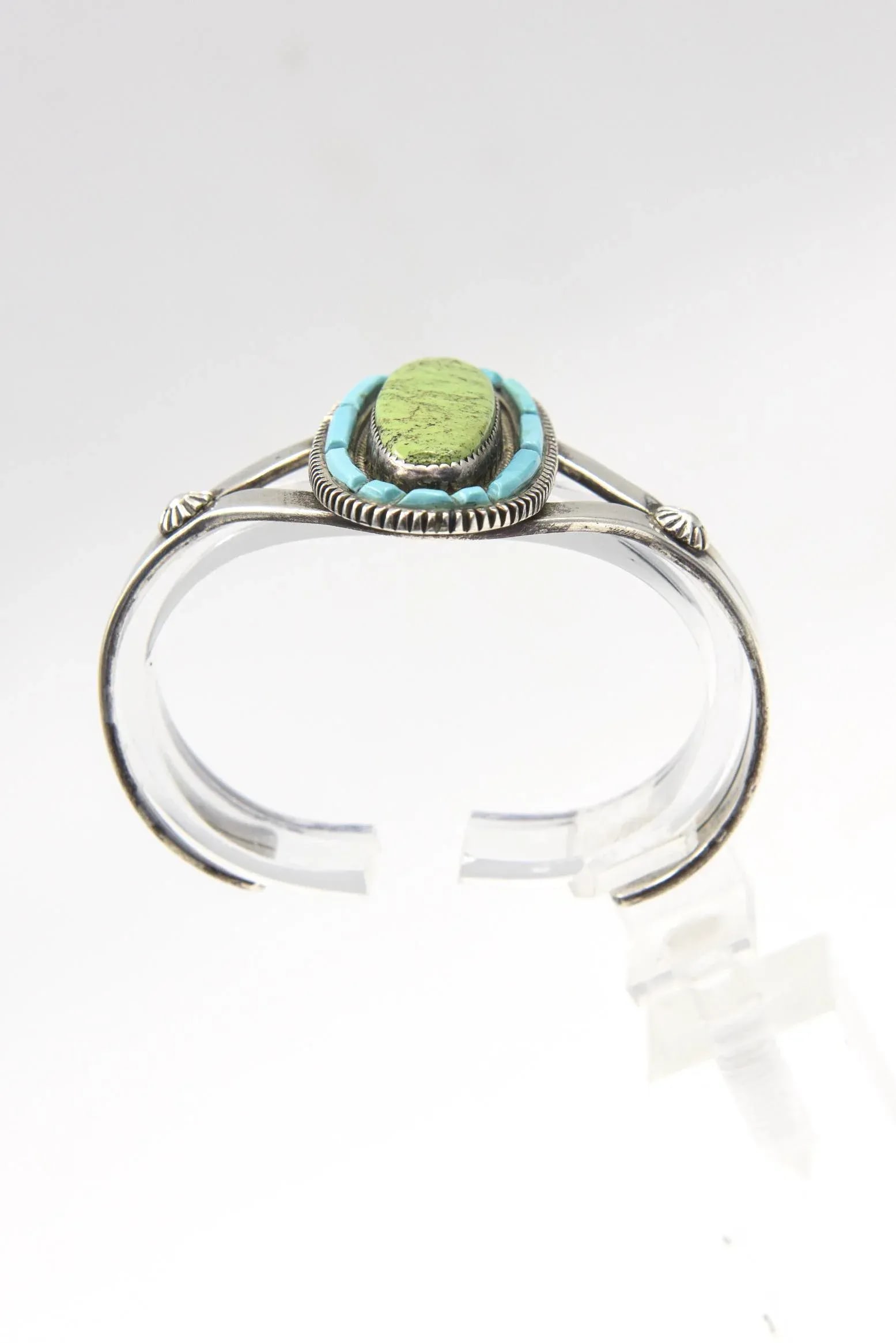 Vintage Navajo Native American Turquoise and Sterling Silver Cuff Bracelet by Tom David - 8