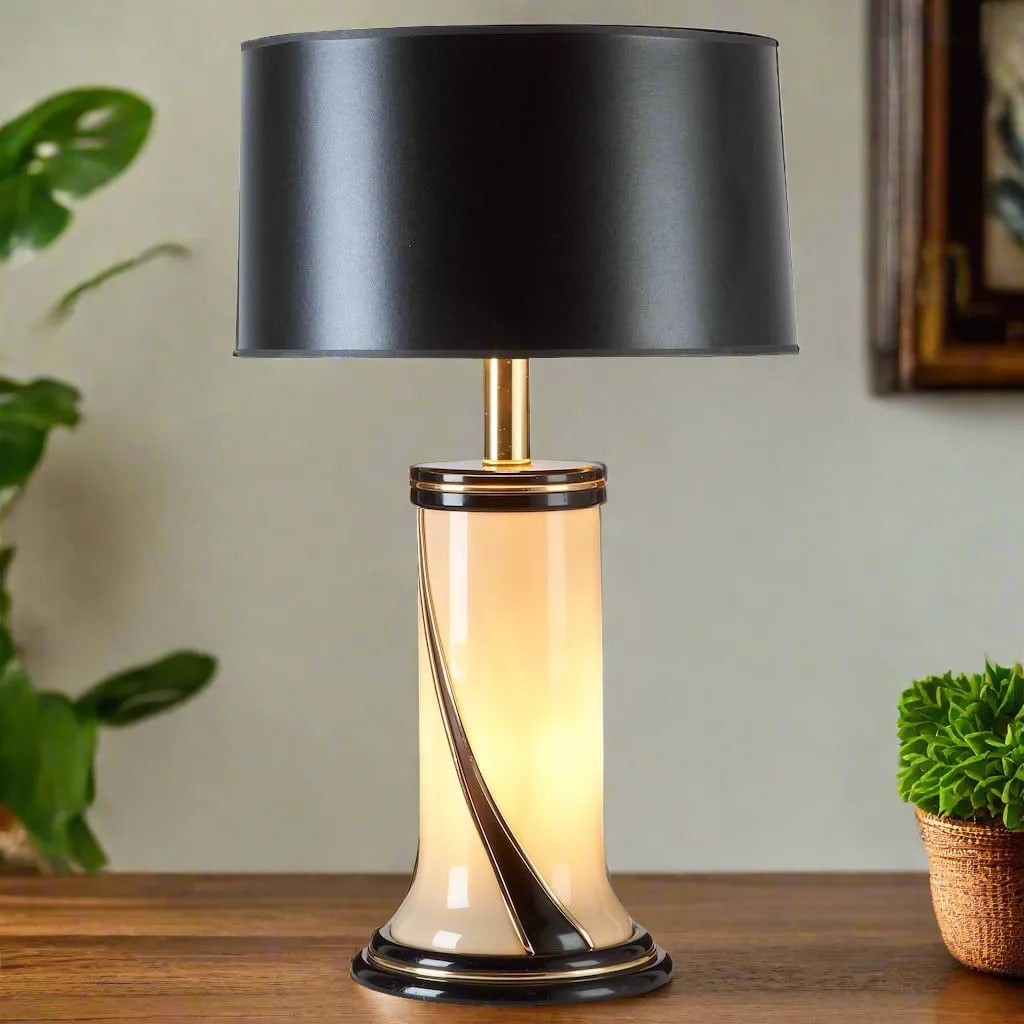 1980s Glass Table Lamp | Ivory Glass Double Light - 12