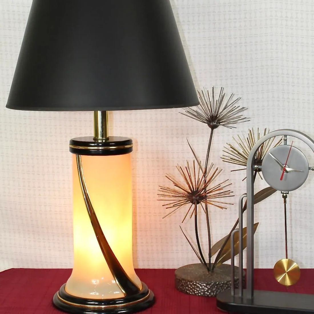 1980s Glass Table Lamp | Ivory Glass Double Light - 3