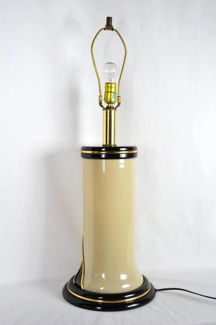 1980s Glass Table Lamp | Ivory Glass Double Light - 7