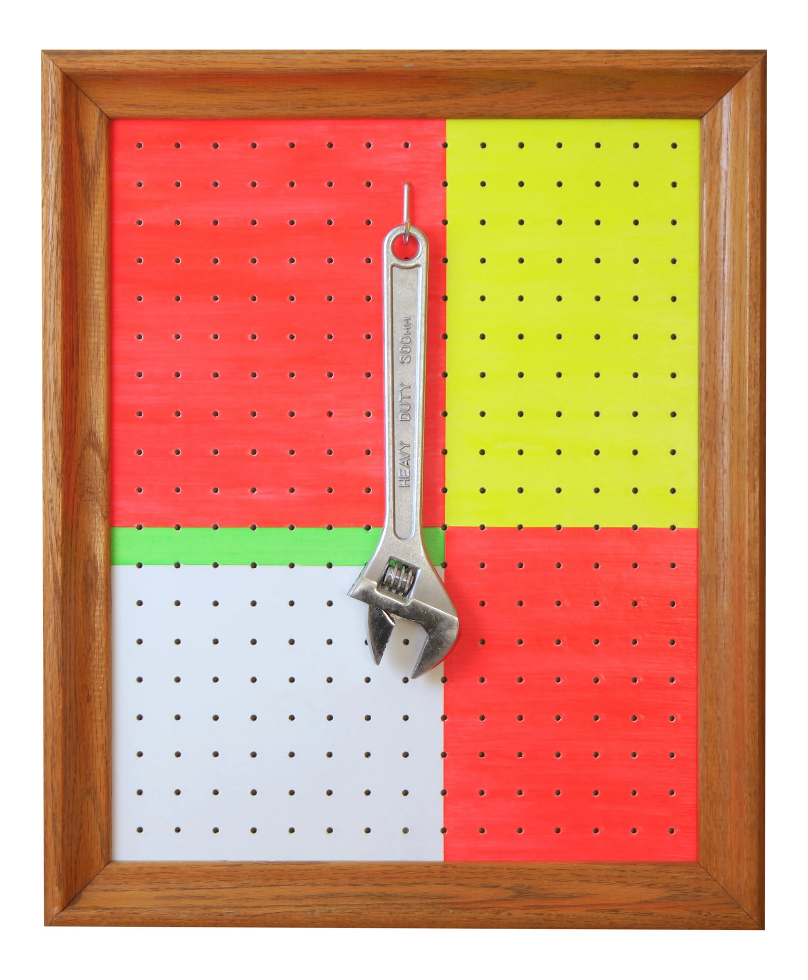 Contemporary Abstract Pop Art Wall Sculpture: This unique piece of Pop Art is an abstract take on utilitarian tool pegboard, as found in workshops and garages. With this wall sculpture, artist/designer JT Fountain has attempted to show a basic, s