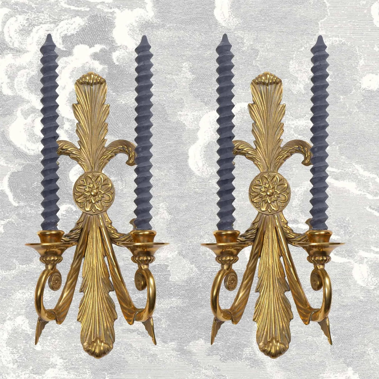 Vintage Brass French Art Nouveau-Style Candle Sconces - 2