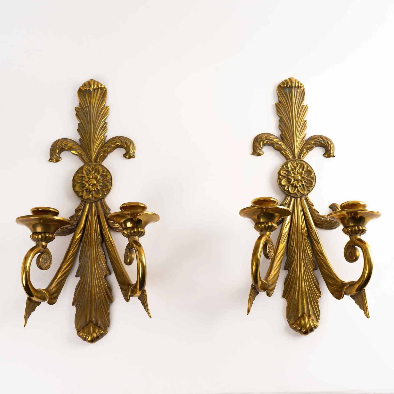 Vintage Brass French Art Nouveau-Style Candle Sconces - 3