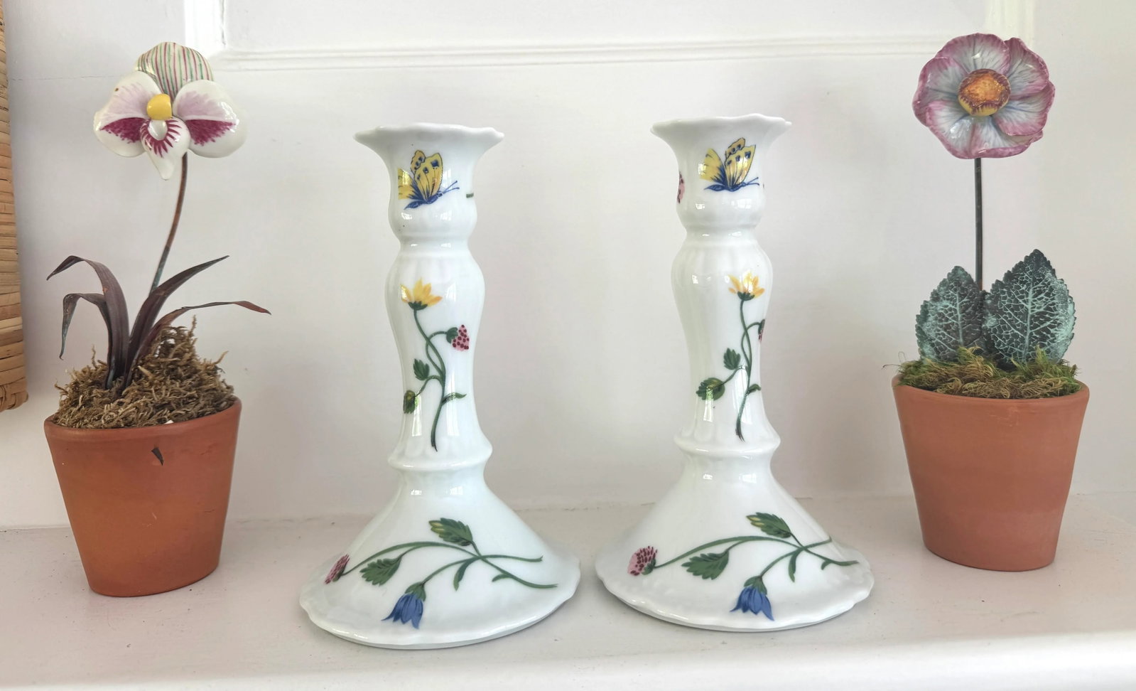 D Porthault Limoges Porcelain Hand Painted Candleholders - 2