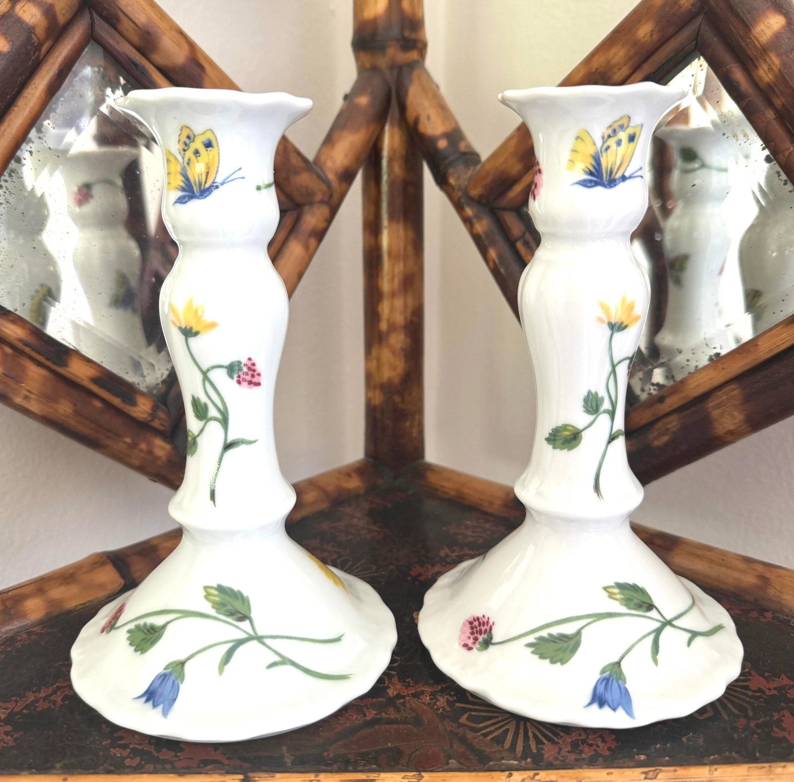 D Porthault Limoges Porcelain Hand Painted Candleholders - 3