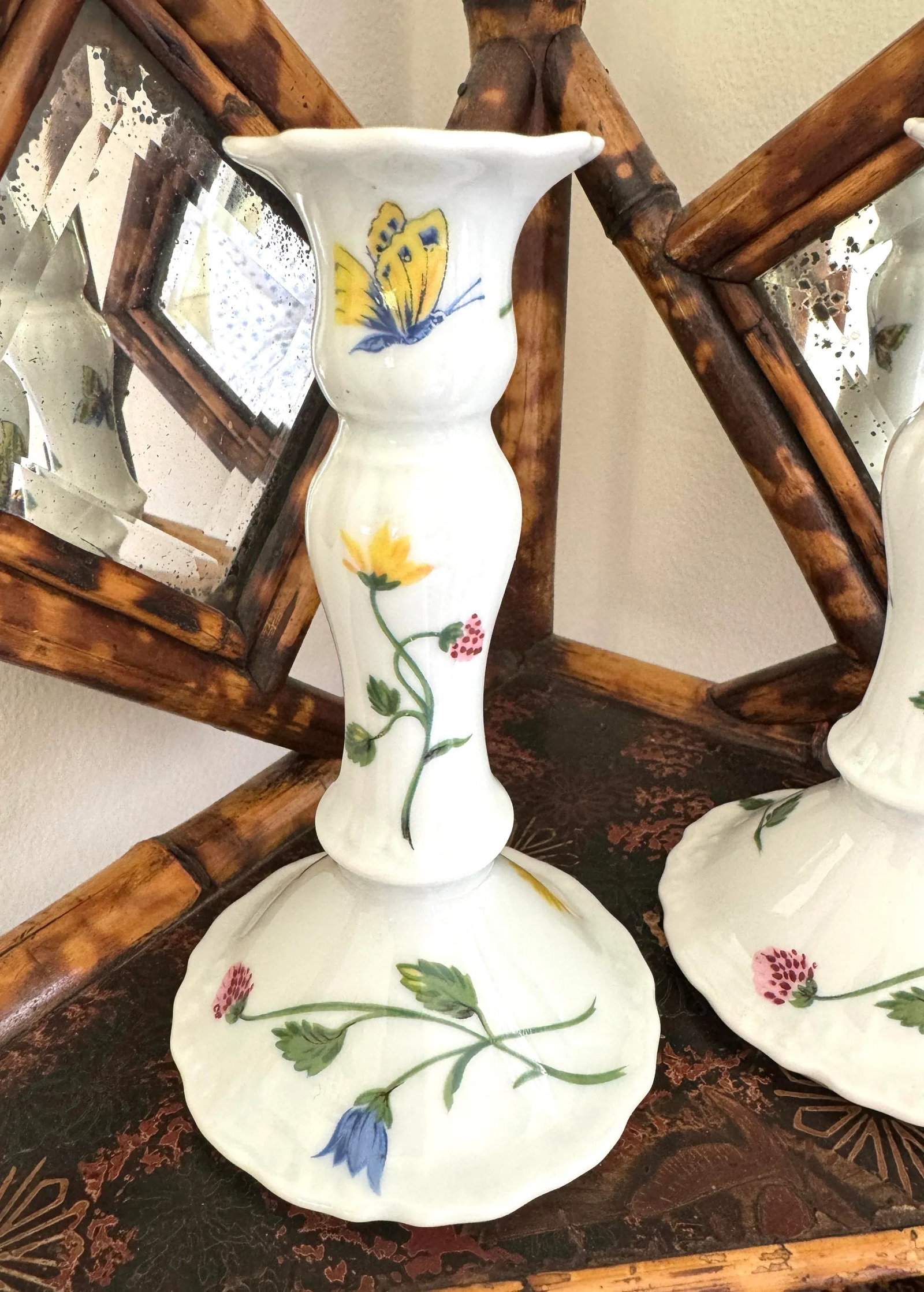 D Porthault Limoges Porcelain Hand Painted Candleholders - 4