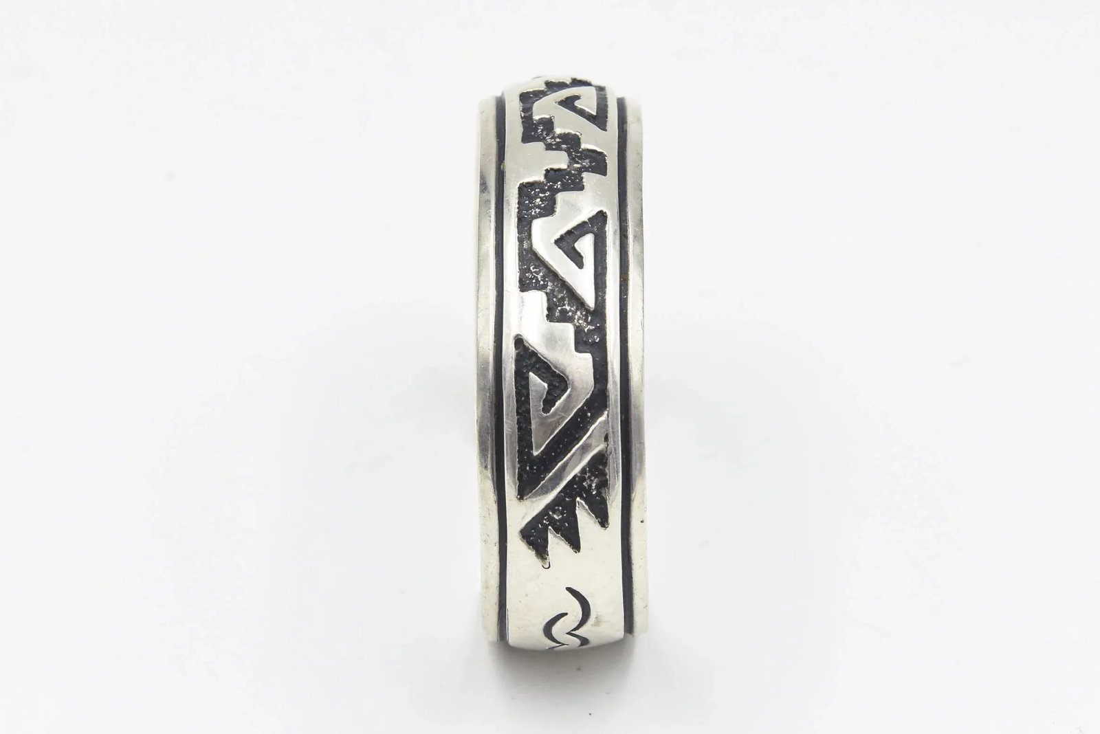 Late 20th Century Navajo Native American Sterling Silver Overlay Cuff Bracelet by Rosita Singer - 10