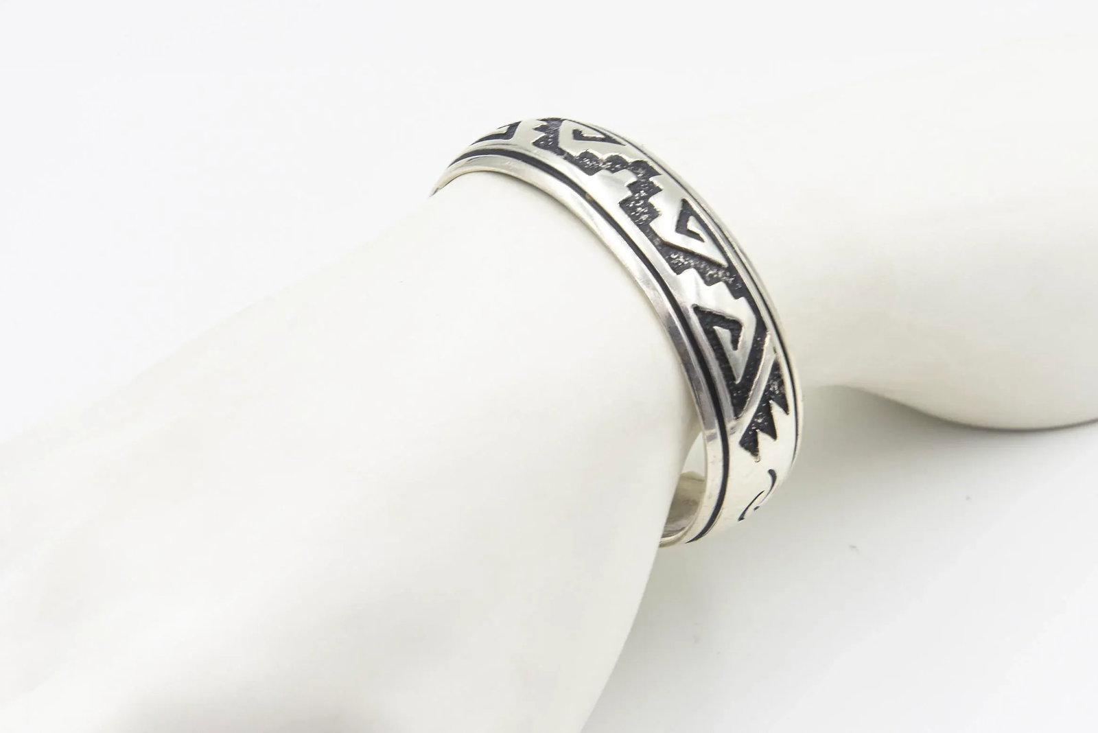 Late 20th Century Navajo Native American Sterling Silver Overlay Cuff Bracelet by Rosita Singer - 11