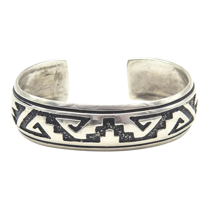 Late 20th Century Navajo Native American Sterling Silver Overlay Cuff Bracelet by Rosita Singer (1 of 11)