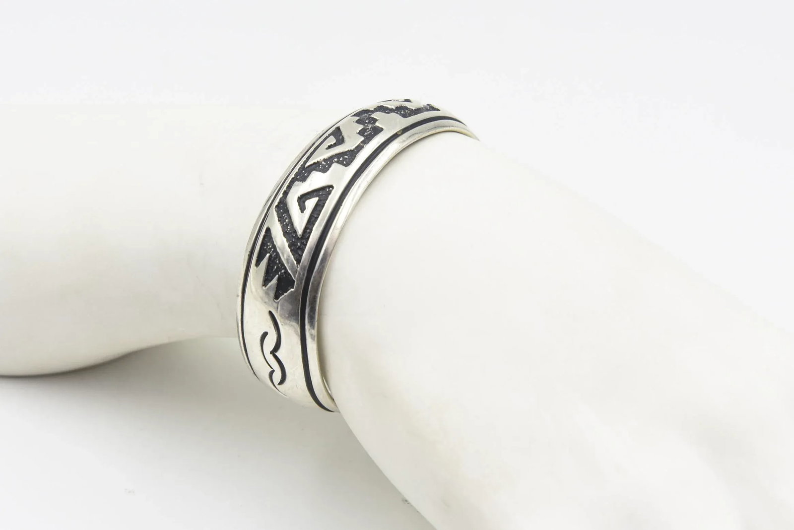 Late 20th Century Navajo Native American Sterling Silver Overlay Cuff Bracelet by Rosita Singer - 2