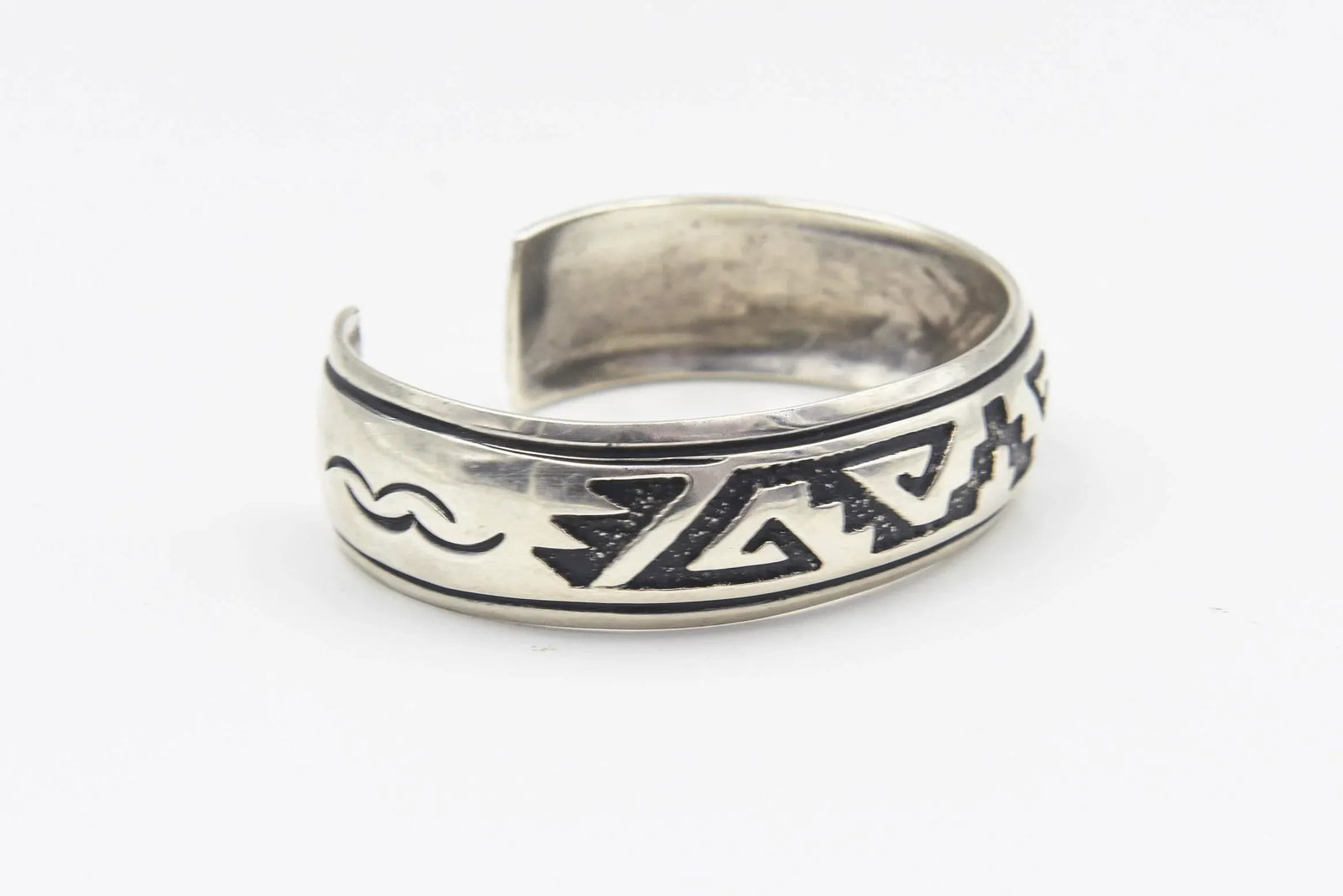 Late 20th Century Navajo Native American Sterling Silver Overlay Cuff Bracelet by Rosita Singer - 3