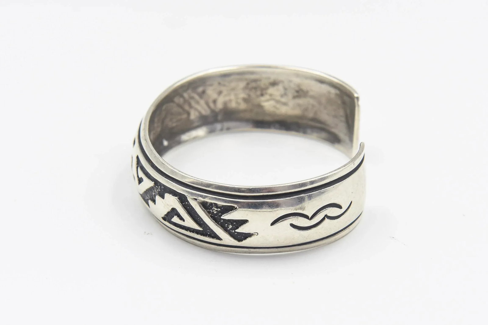 Late 20th Century Navajo Native American Sterling Silver Overlay Cuff Bracelet by Rosita Singer - 4