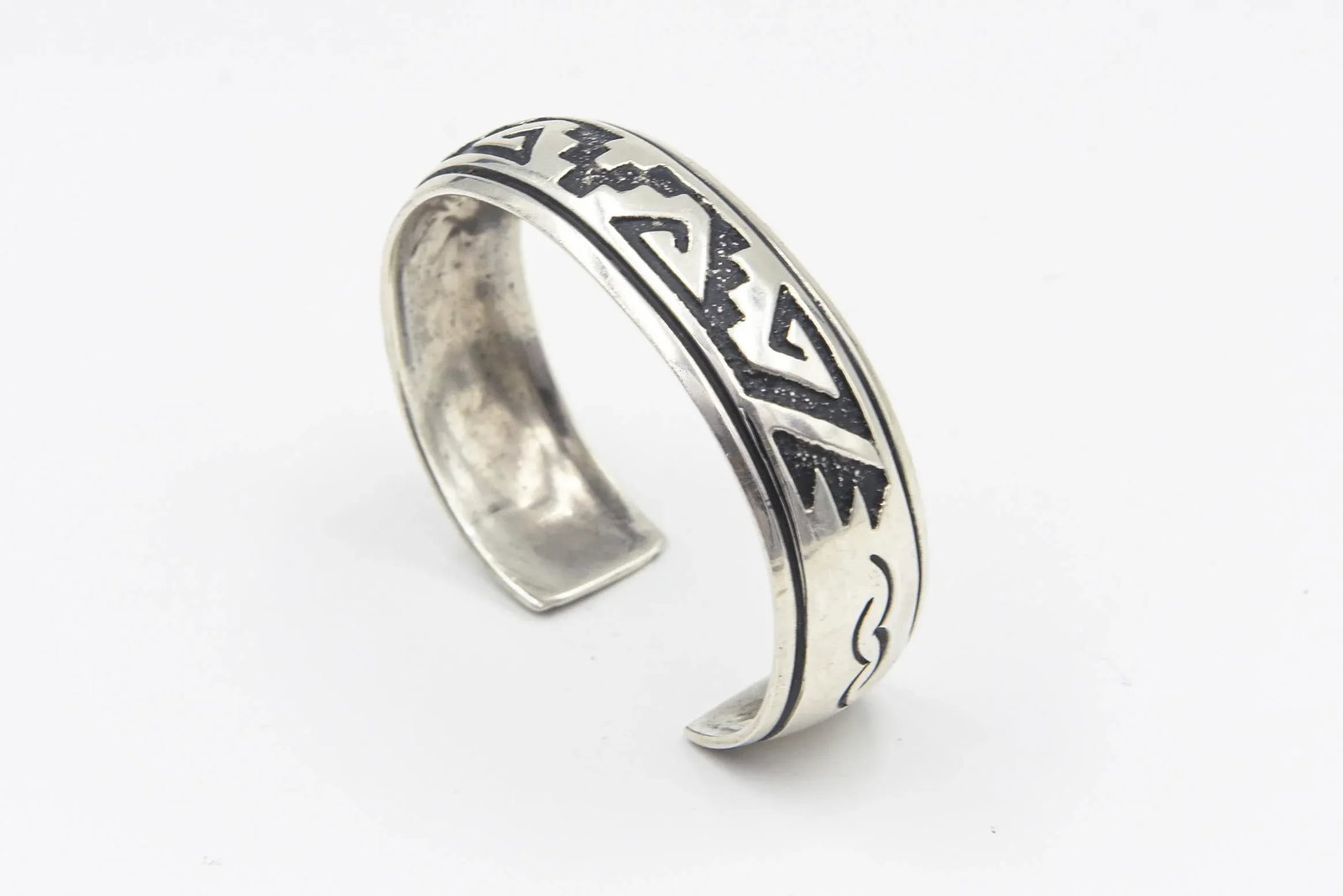 Late 20th Century Navajo Native American Sterling Silver Overlay Cuff Bracelet by Rosita Singer - 6