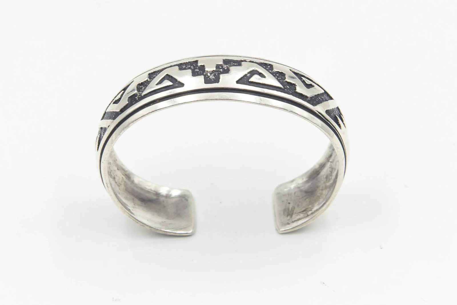 Late 20th Century Navajo Native American Sterling Silver Overlay Cuff Bracelet by Rosita Singer - 7