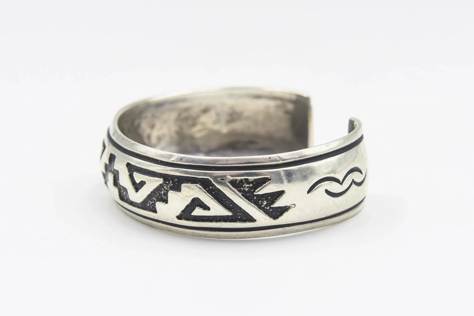 Late 20th Century Navajo Native American Sterling Silver Overlay Cuff Bracelet by Rosita Singer - 9