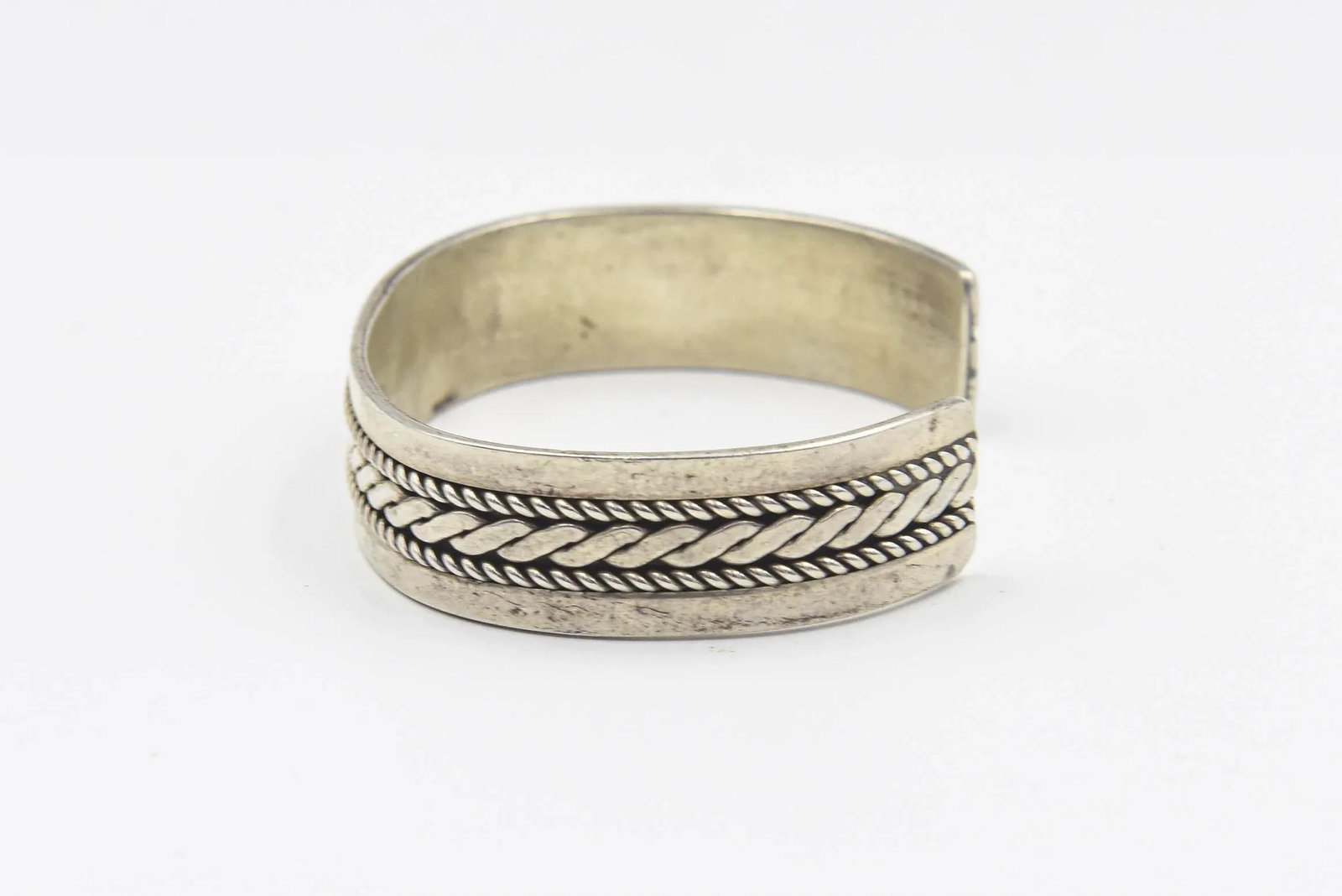 Native American Navajo Sterling Silver Rope & Bead Design Cuff Bracelet by Tom Hawk - 5