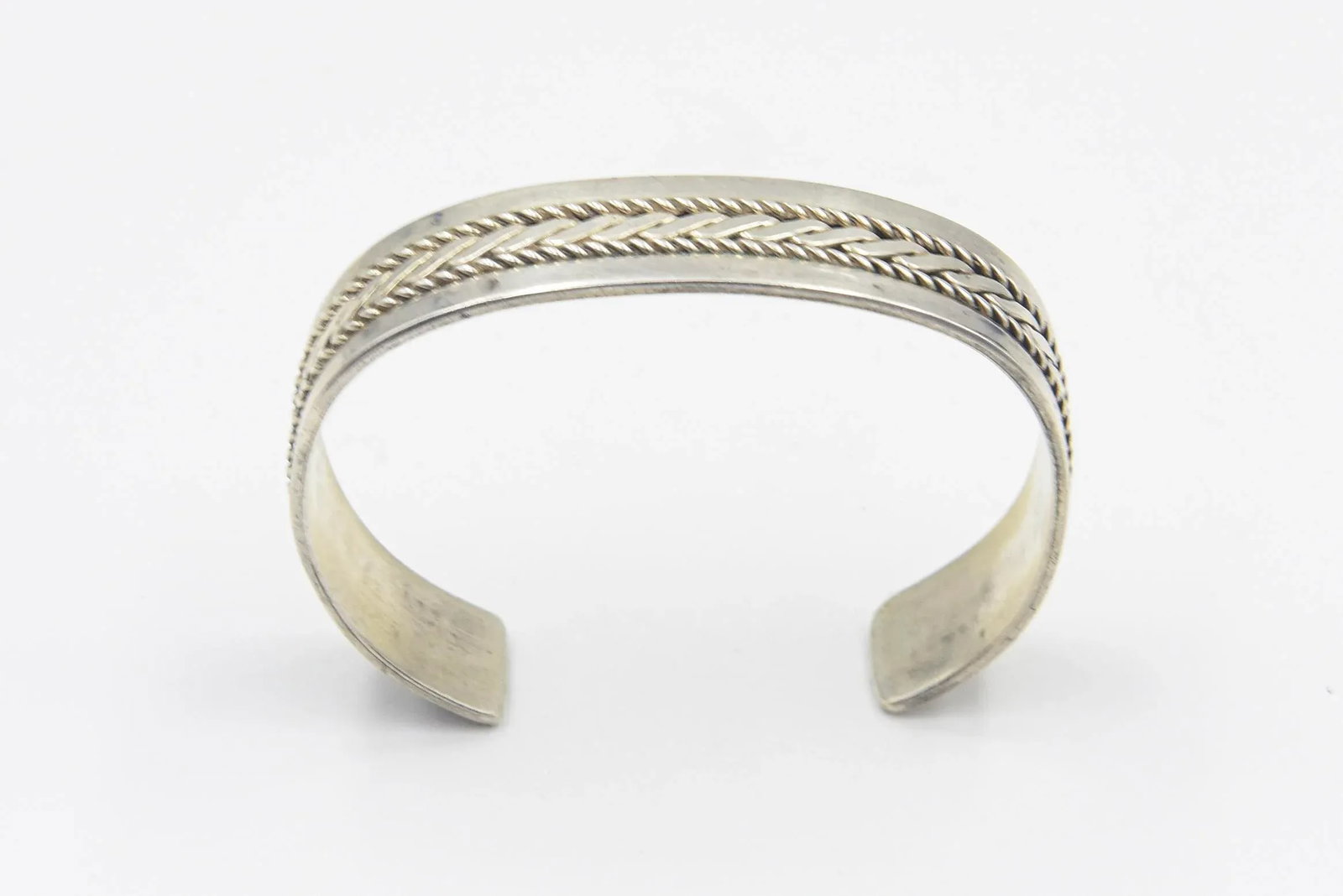 Native American Navajo Sterling Silver Rope & Bead Design Cuff Bracelet by Tom Hawk - 7
