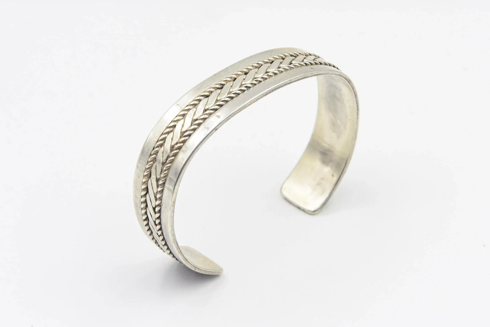 Native American Navajo Sterling Silver Rope & Bead Design Cuff Bracelet by Tom Hawk - 8