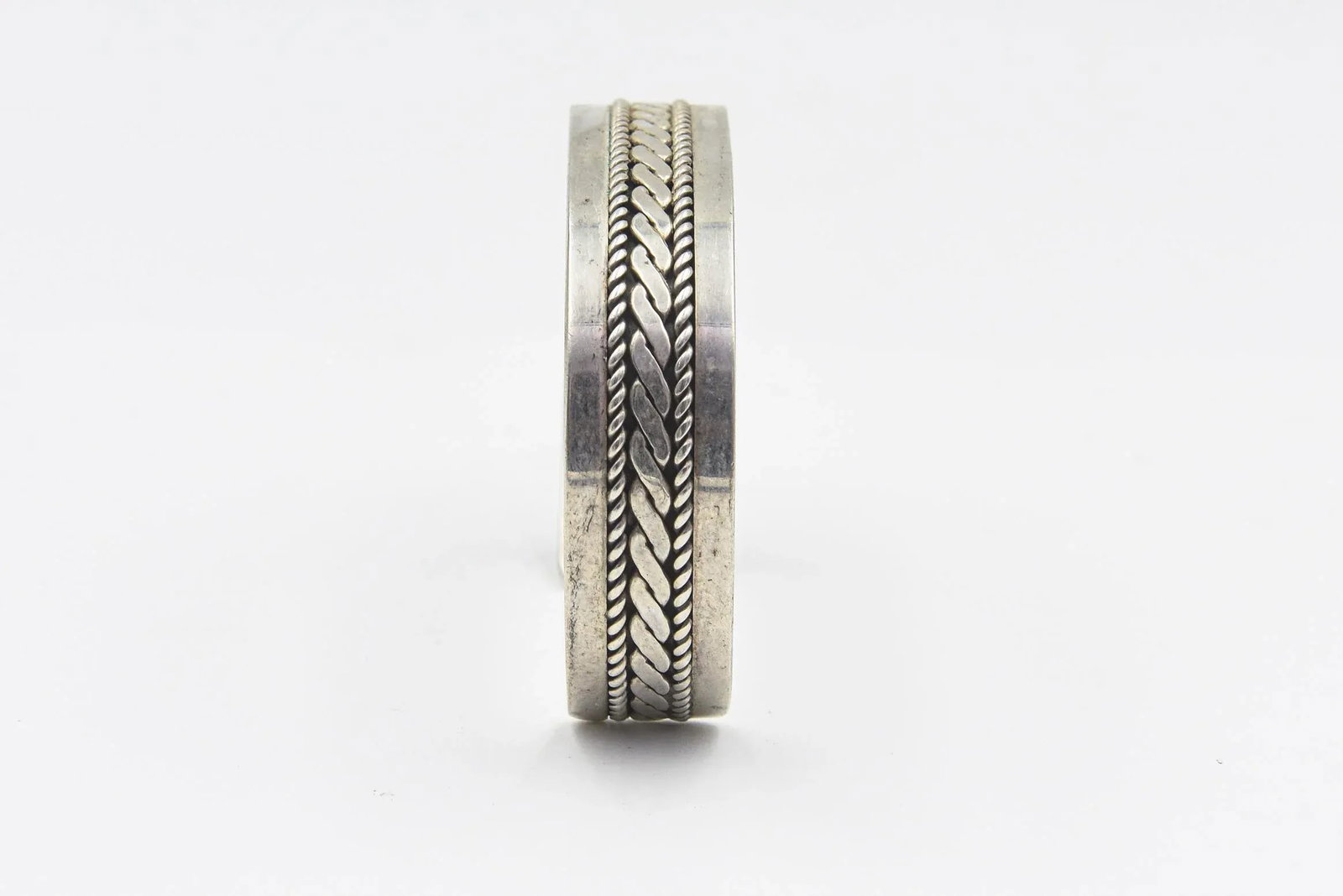 Native American Navajo Sterling Silver Rope & Bead Design Cuff Bracelet by Tom Hawk - 9