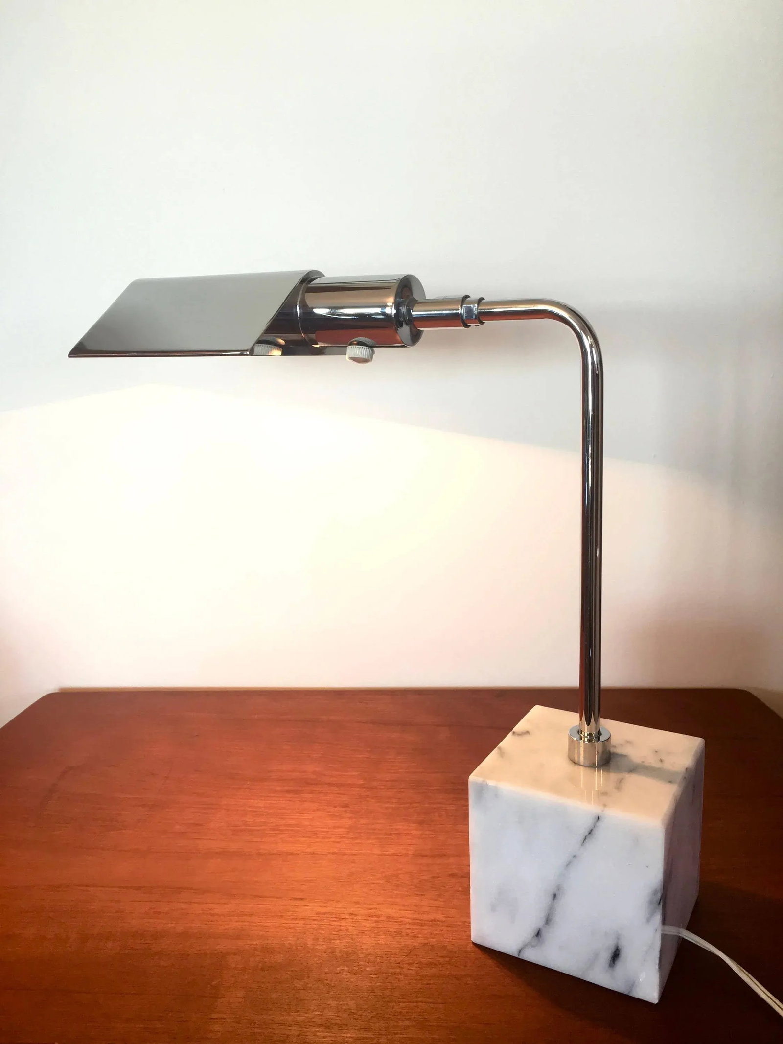 Vintage Koch & Lowy Carrara Marble and Chrome Desk Lamp - 3