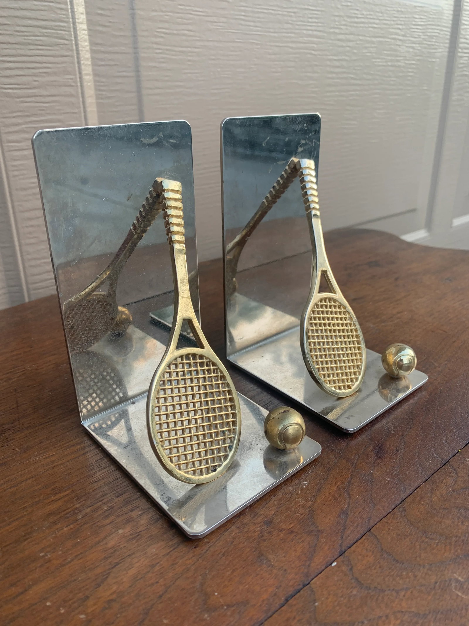 Vintage Cast Brass Double Tennis Racket Bookends, Pair - 2
