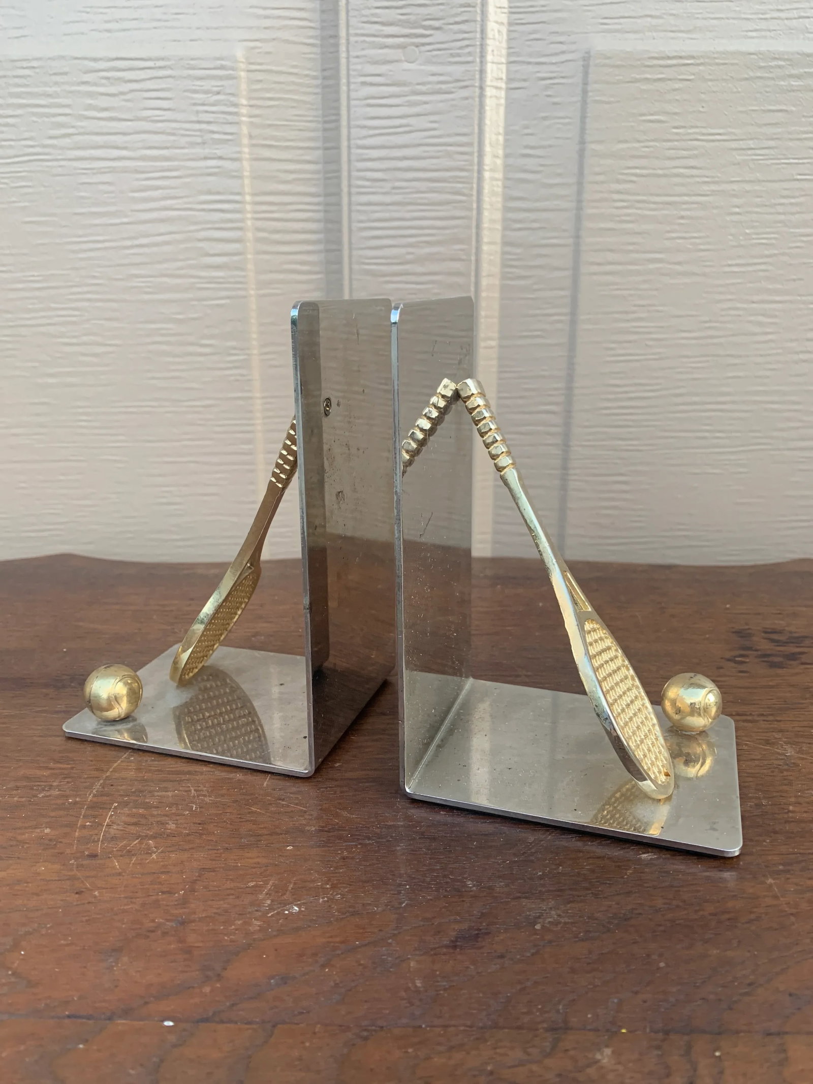 Vintage Cast Brass Double Tennis Racket Bookends, Pair - 3