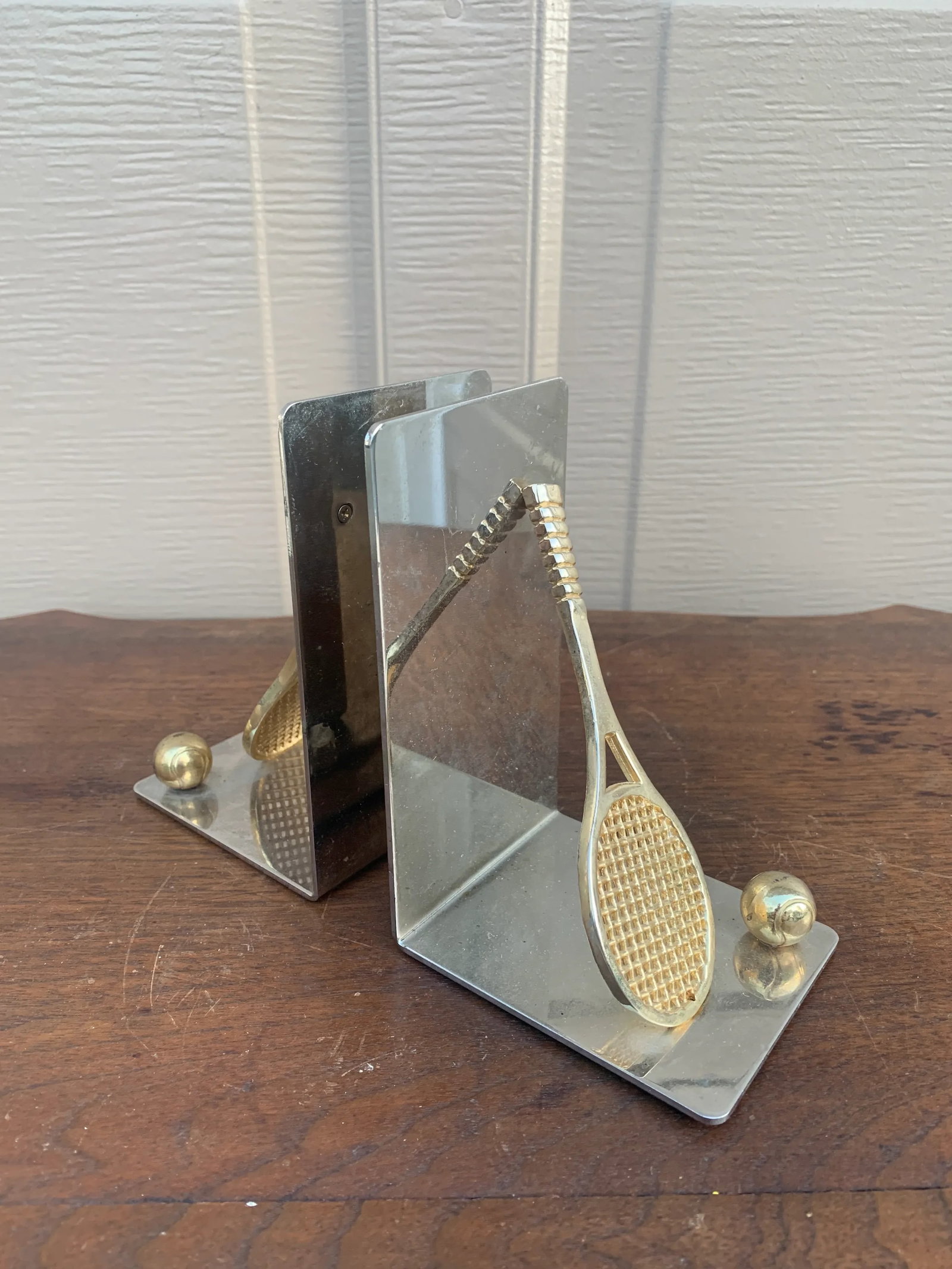 Vintage Cast Brass Double Tennis Racket Bookends, Pair - 4