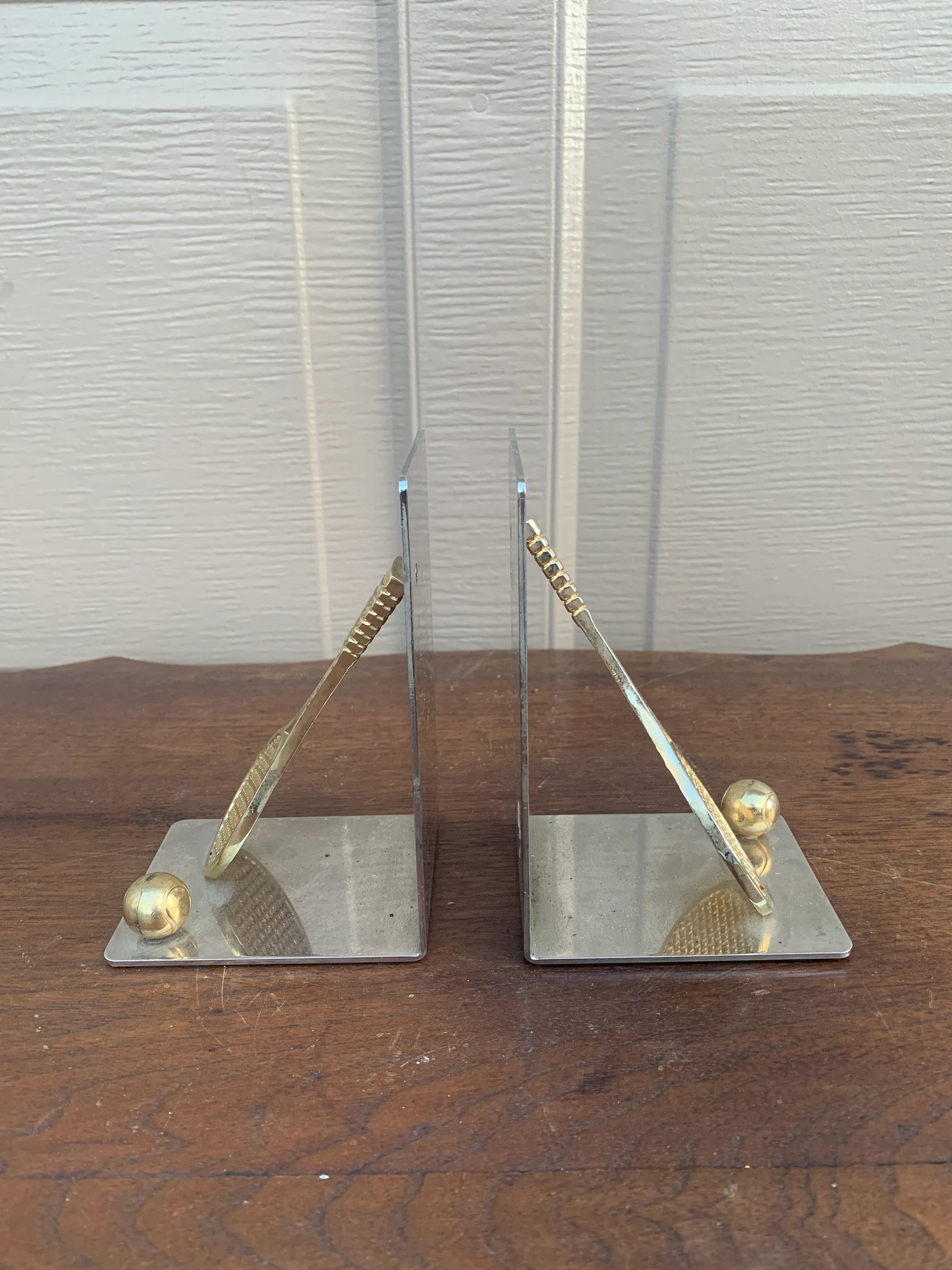 Vintage Cast Brass Double Tennis Racket Bookends, Pair - 5