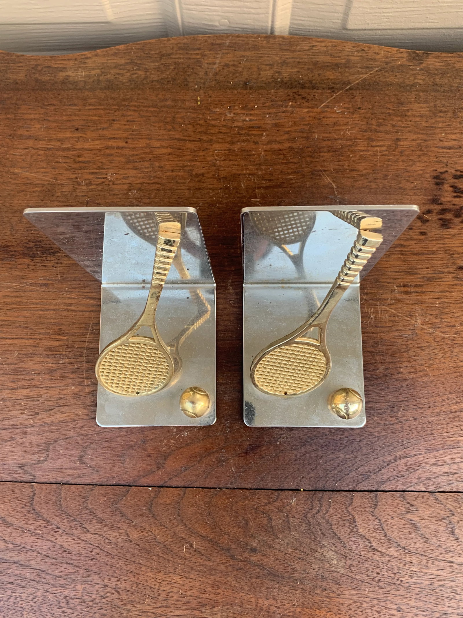 Vintage Cast Brass Double Tennis Racket Bookends, Pair - 6