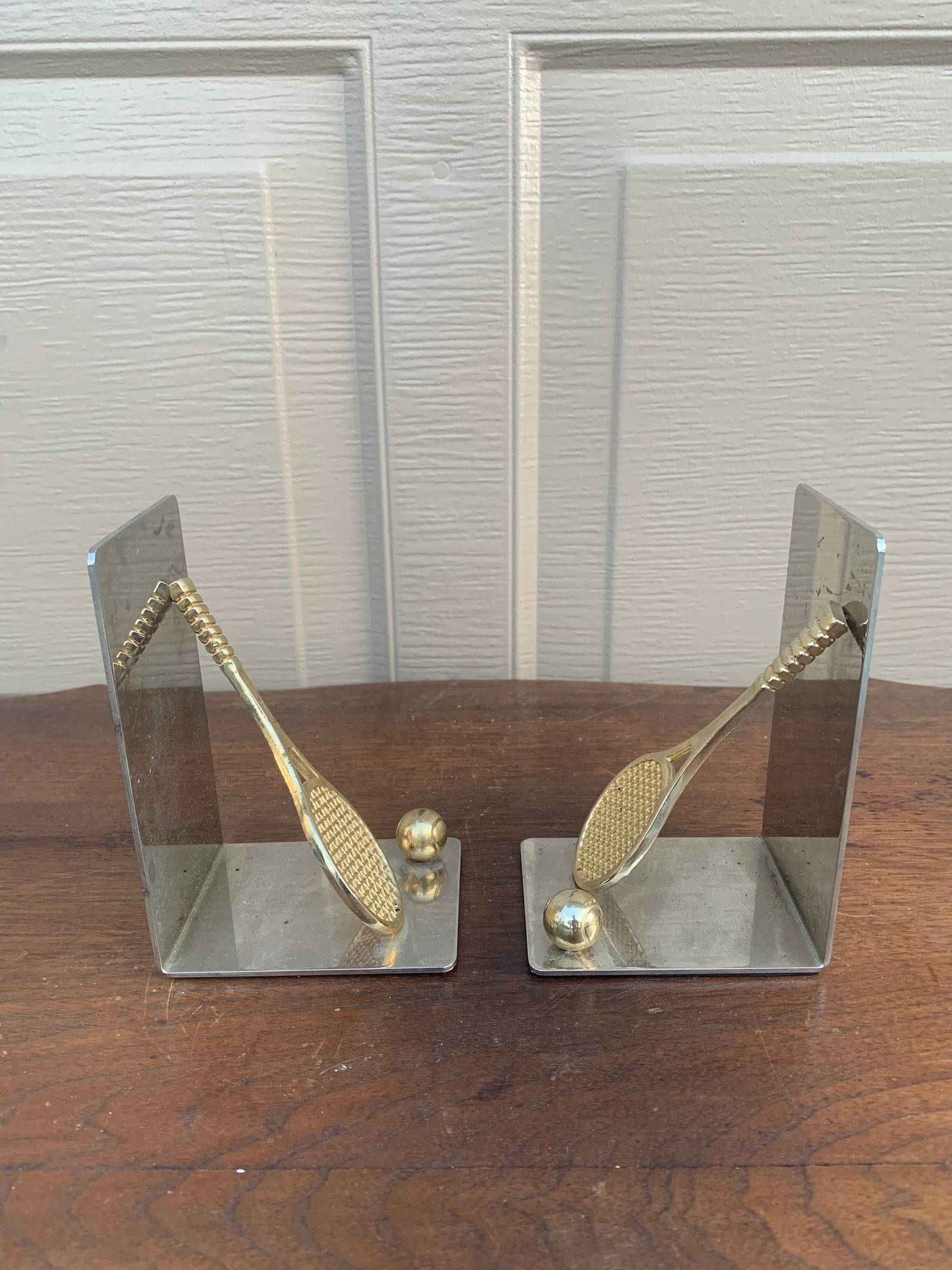 Vintage Cast Brass Double Tennis Racket Bookends, Pair - 7