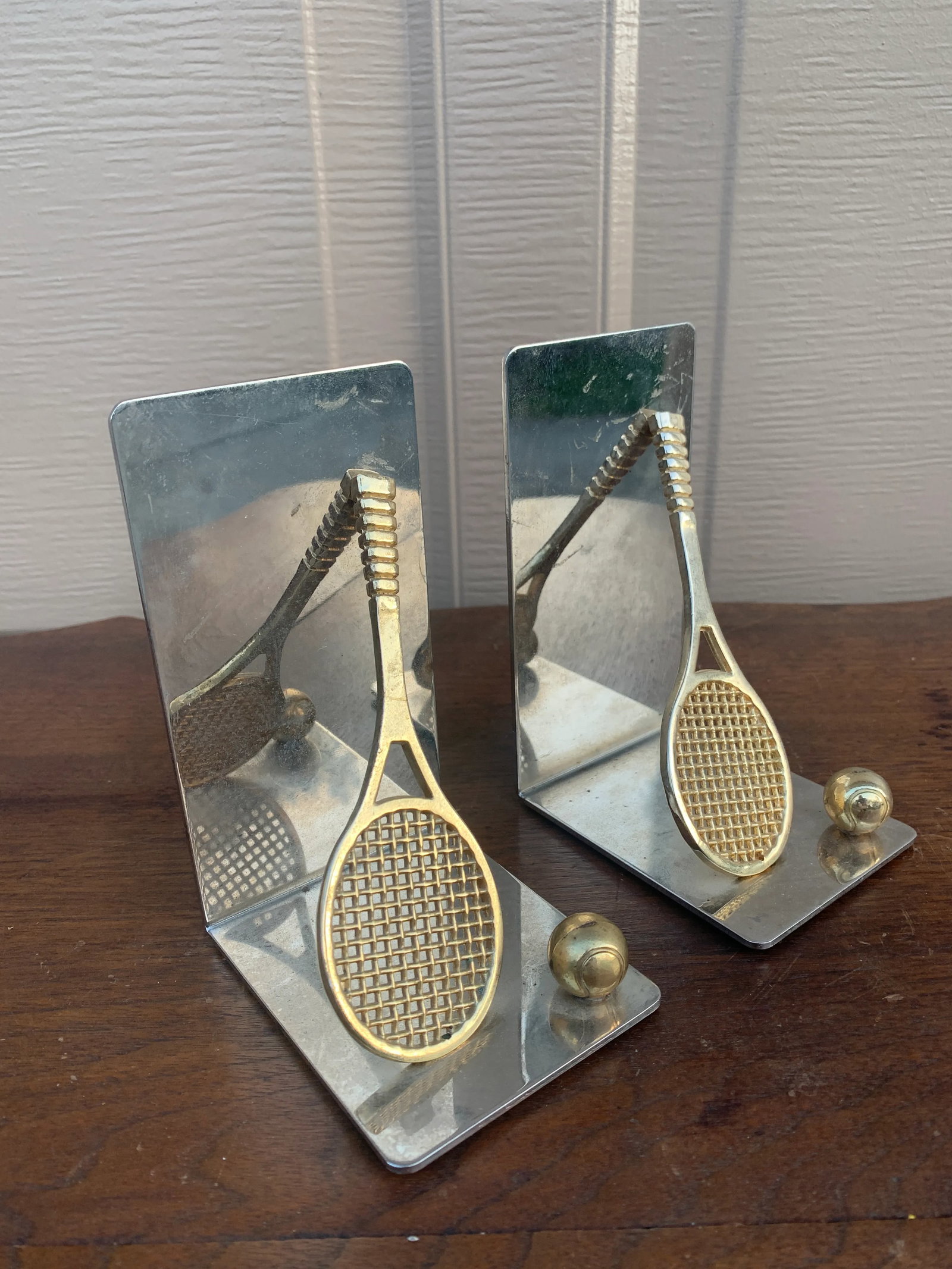 Vintage Cast Brass Double Tennis Racket Bookends, Pair - 8